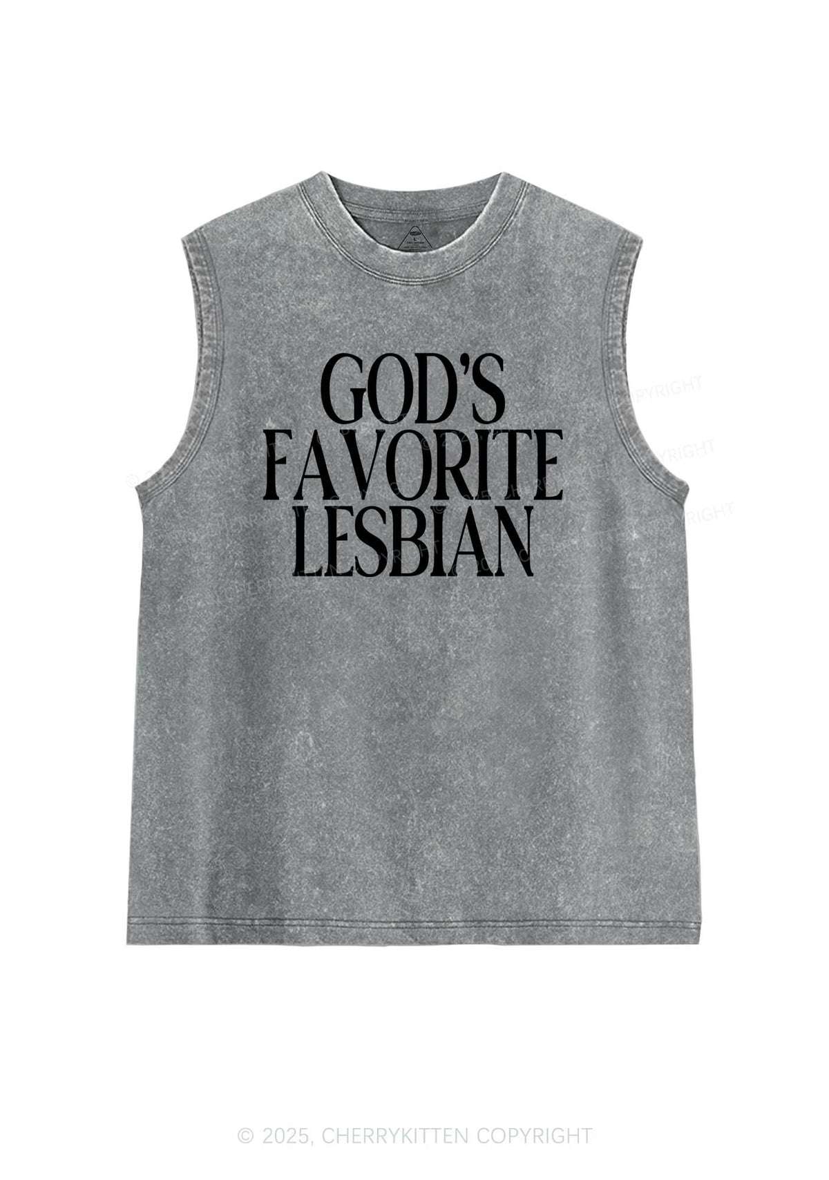 Gods Favorite Lesbian Pride Y2K Washed Muscle Tank Cherrykitten