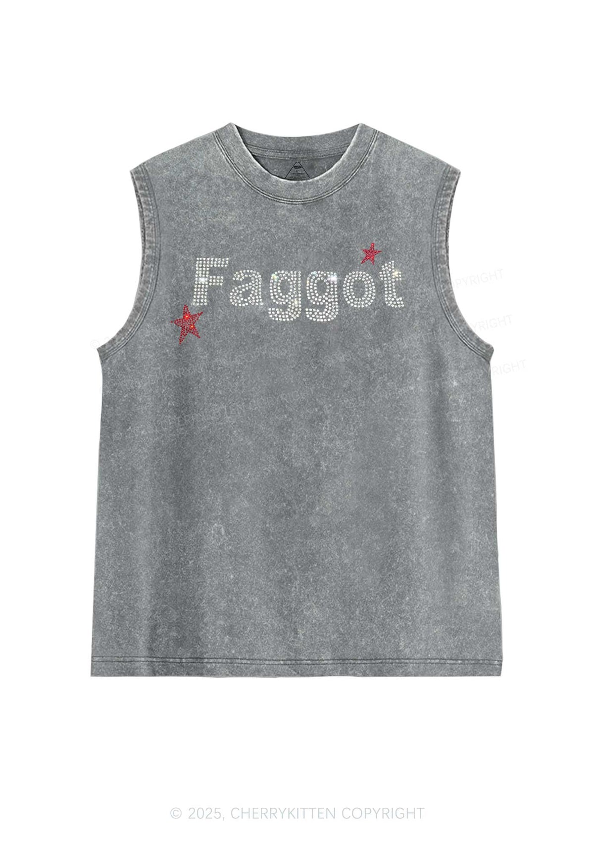 Rhinestone Faggot Pride Y2K Washed Muscle Tank Cherrykitten