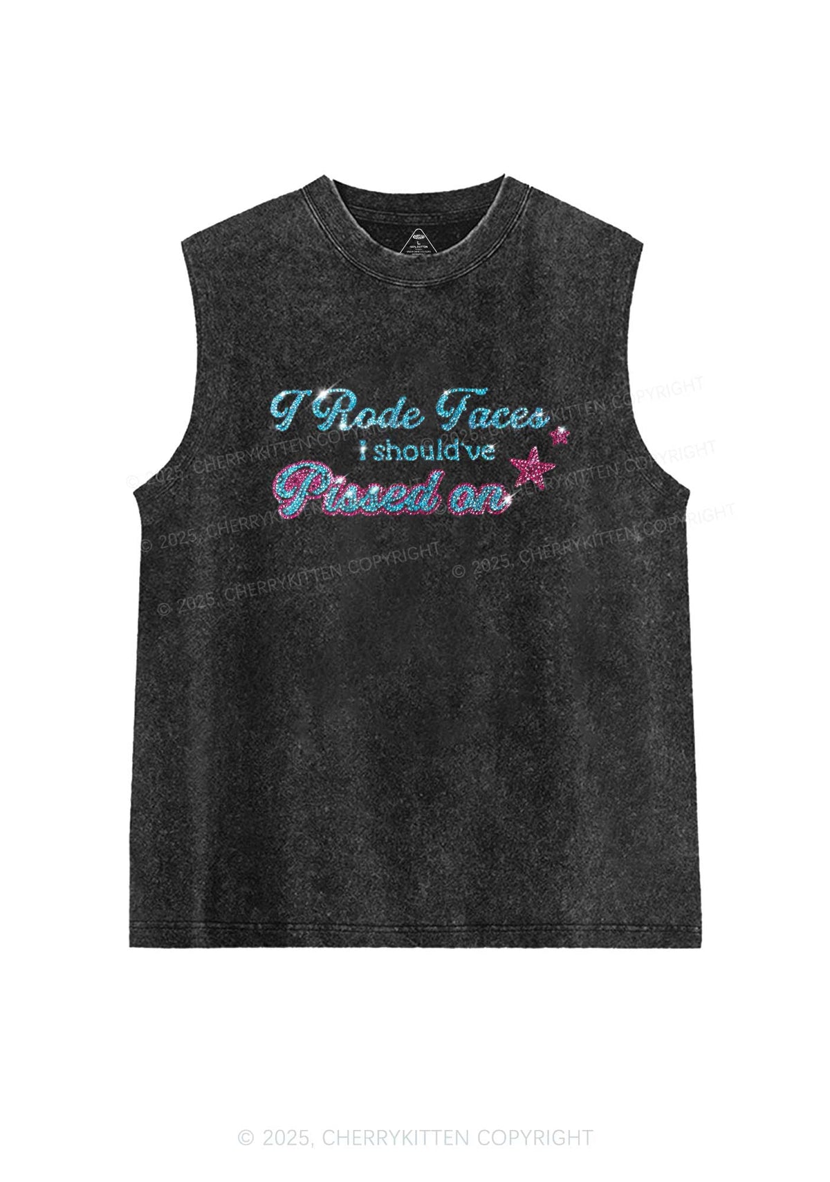 Rhinestone I Rode Faces Y2K Washed Muscle Tank Cherrykitten