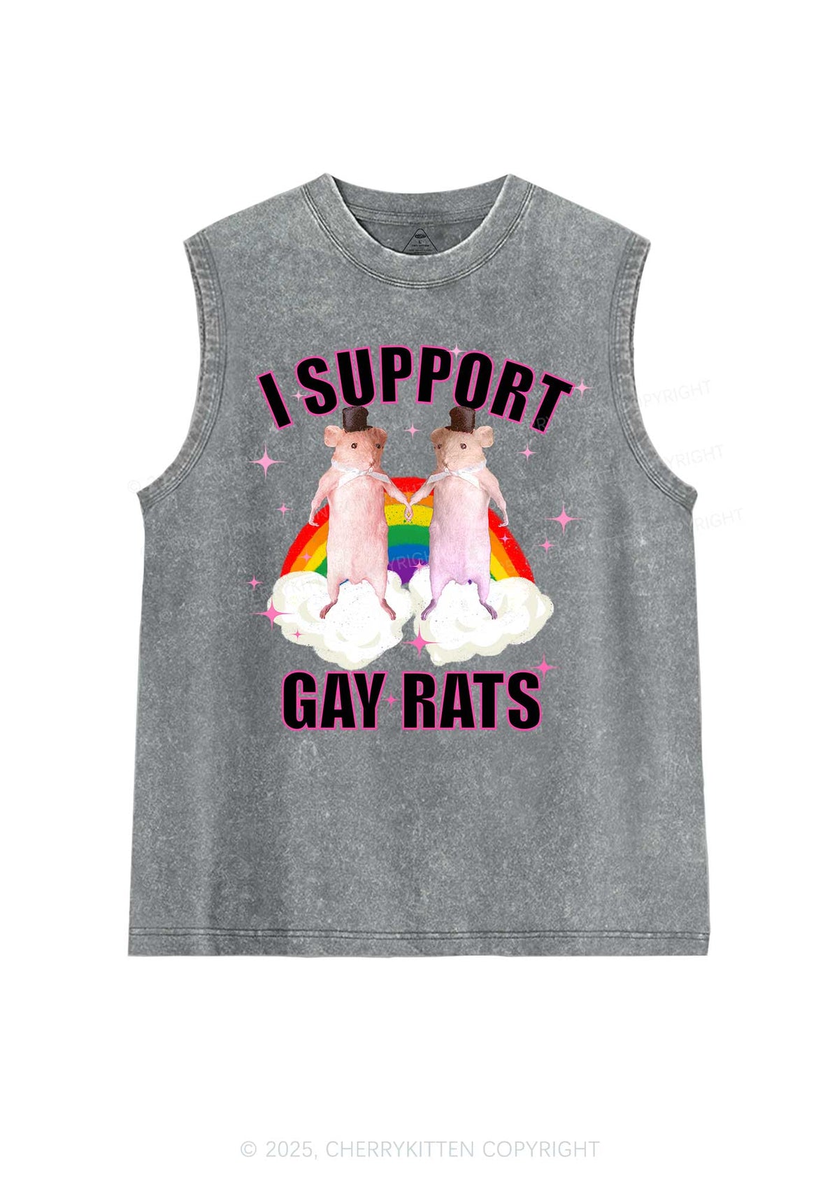 Support Gay Rats Pride Y2K Washed Muscle Tank Cherrykitten