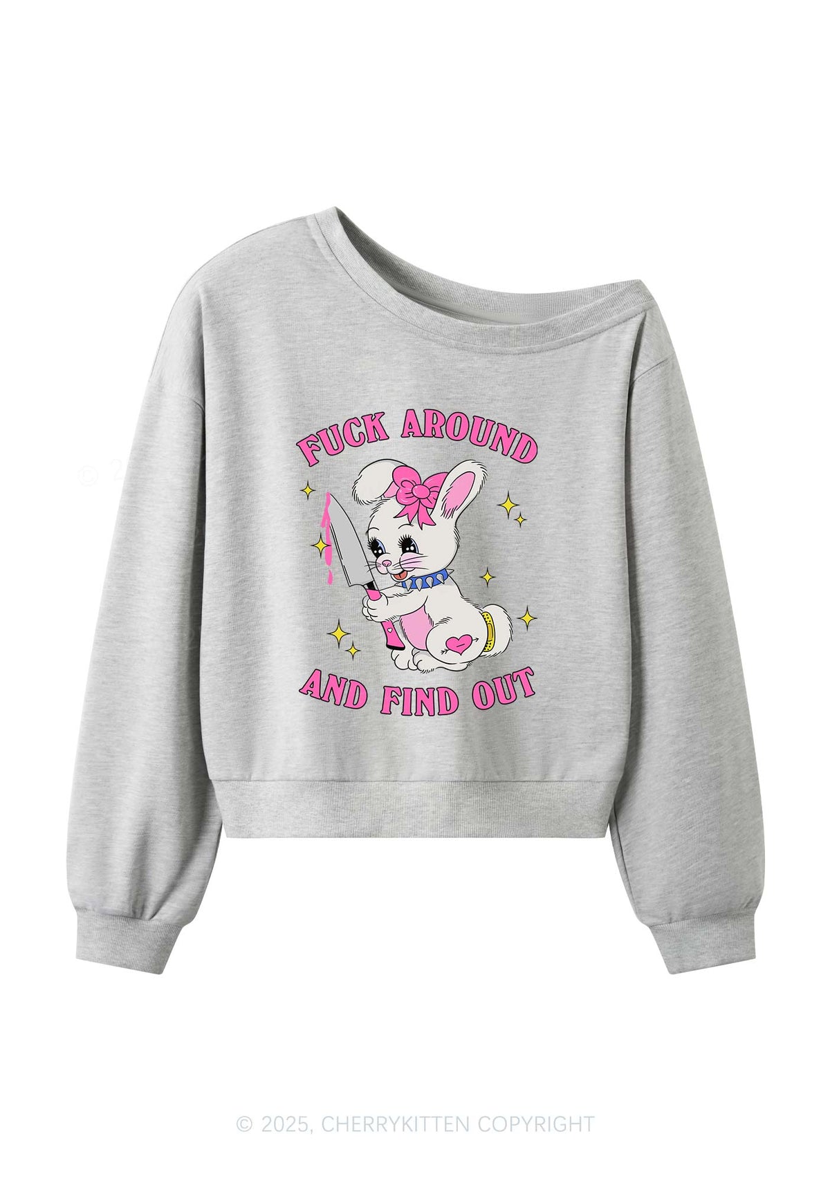 Fxxk Around Bunny Y2K Off Shoulder Sweatshirts Cherrykitten