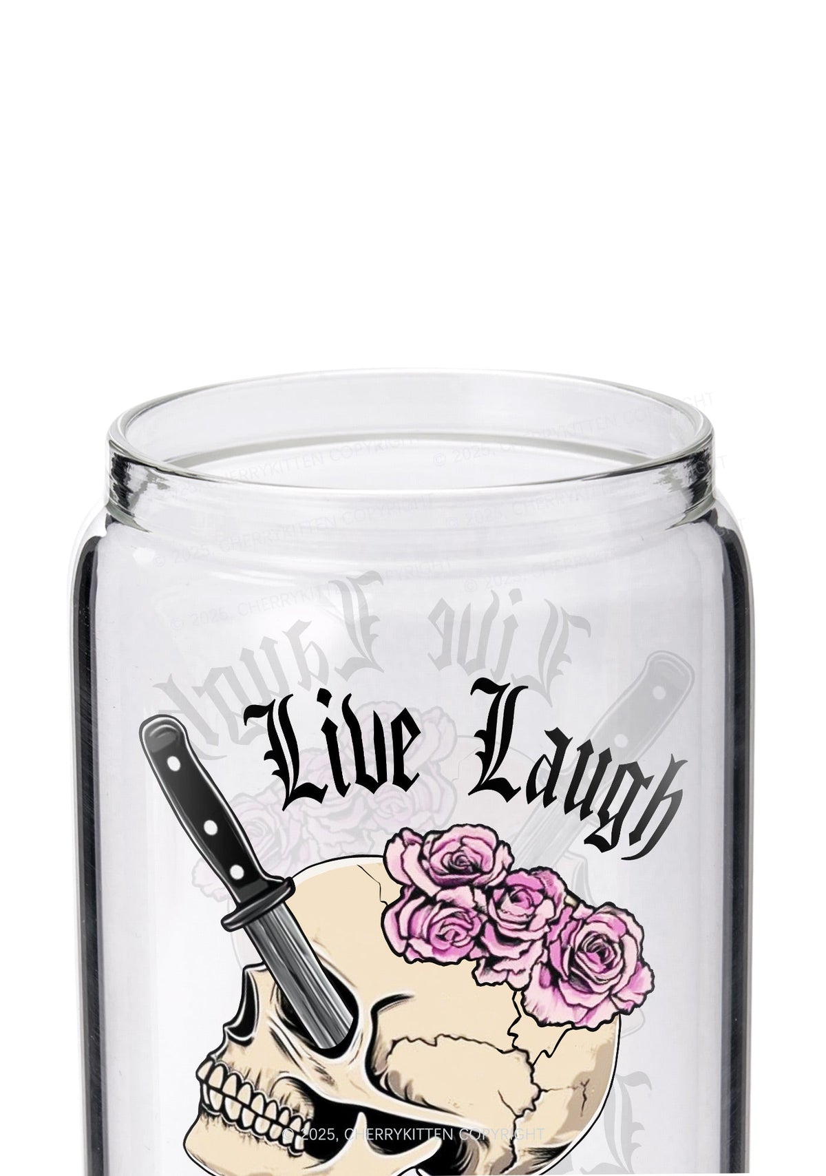 Live Laugh Lobotomy Skull Y2K Printed Glass Cup Cherrykitten