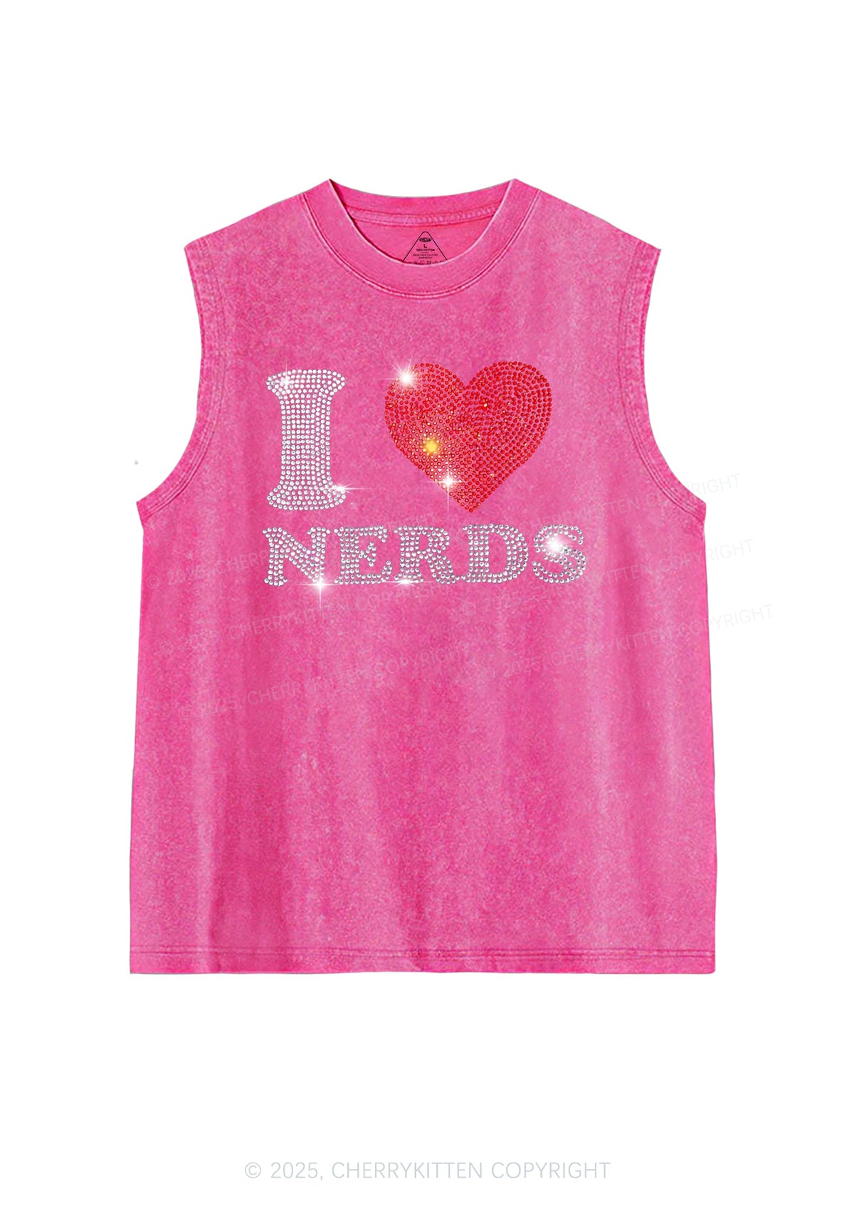 Rhinestone I Love Nerds Y2K Washed Muscle Tank Cherrykitten
