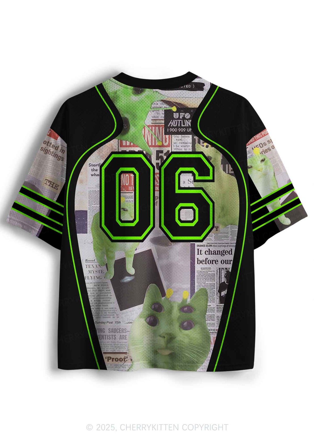 Custom Green Alien Kitten Y2K Sport Jersey Shirts Cherrykitten