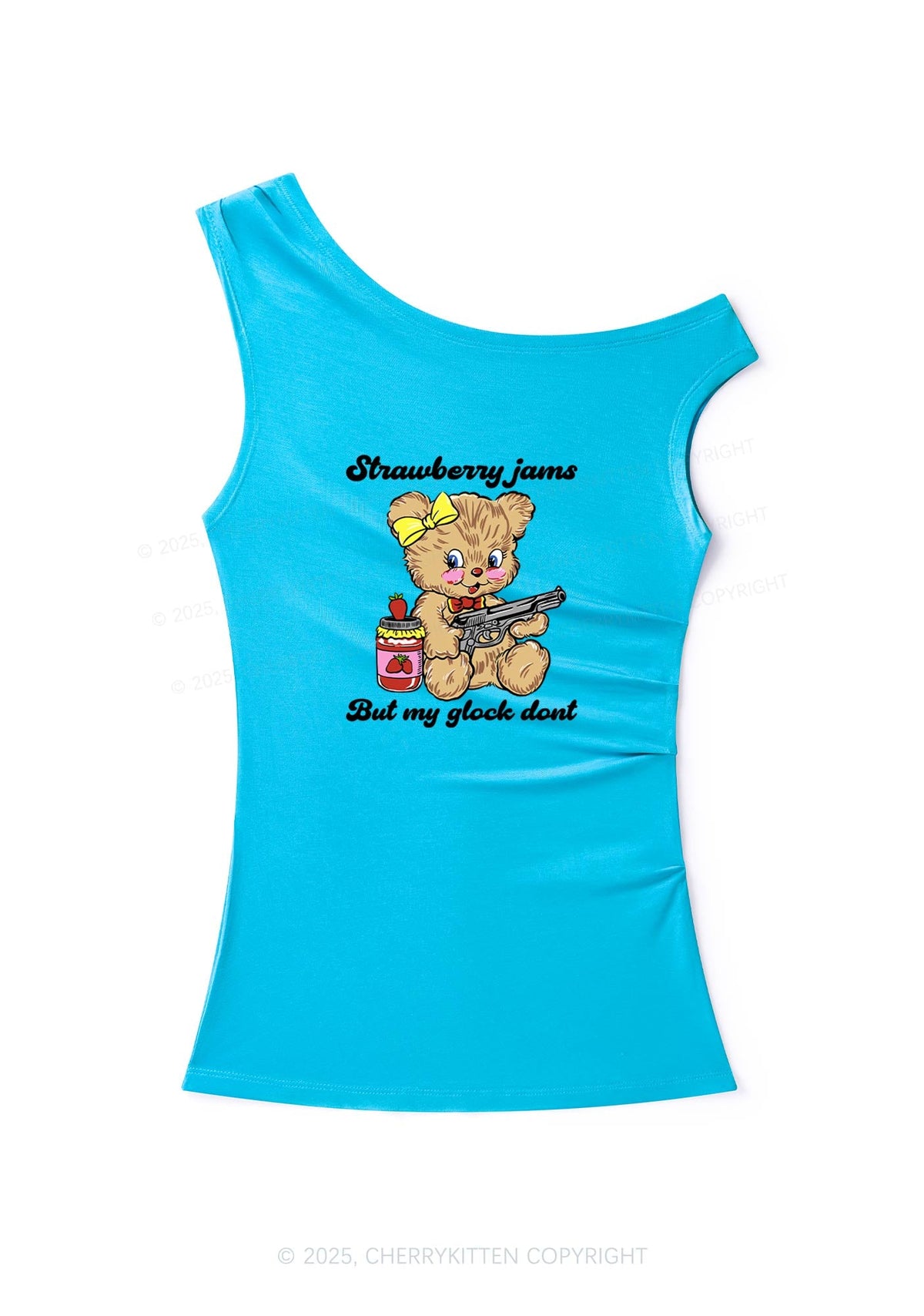 Strawberry Jams Bear Y2K Off Shoulder Tank Top Cherrykitten
