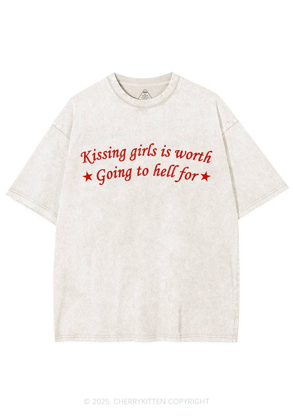Kissing Girls is Worth Y2K Shirts Washed Tee Cherrykitten