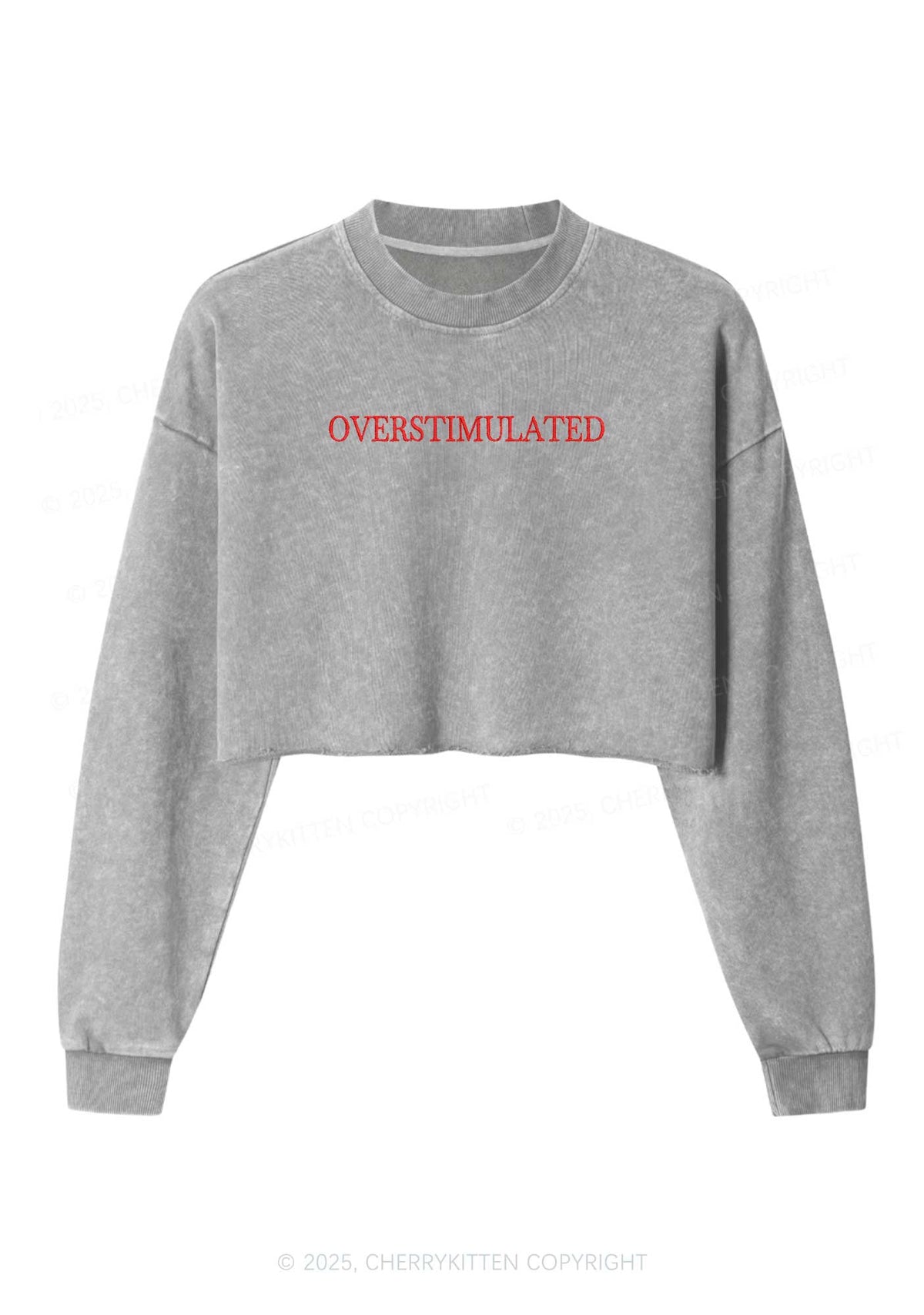 Embroidered Overstimulated Y2K Crop Washed Sweatshirts Cherrykitten