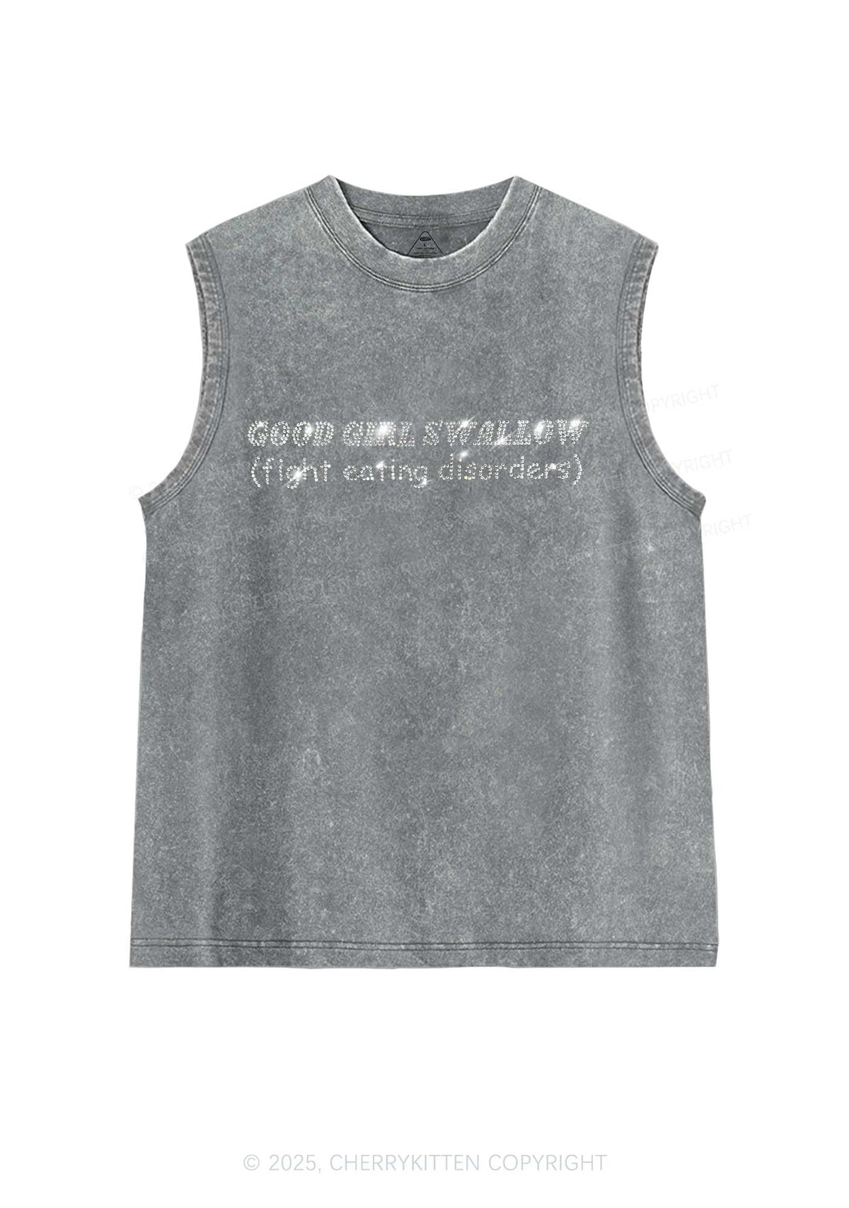 Rhinestone Good Girls Swallow Y2K Washed Muscle Tank Cherrykitten