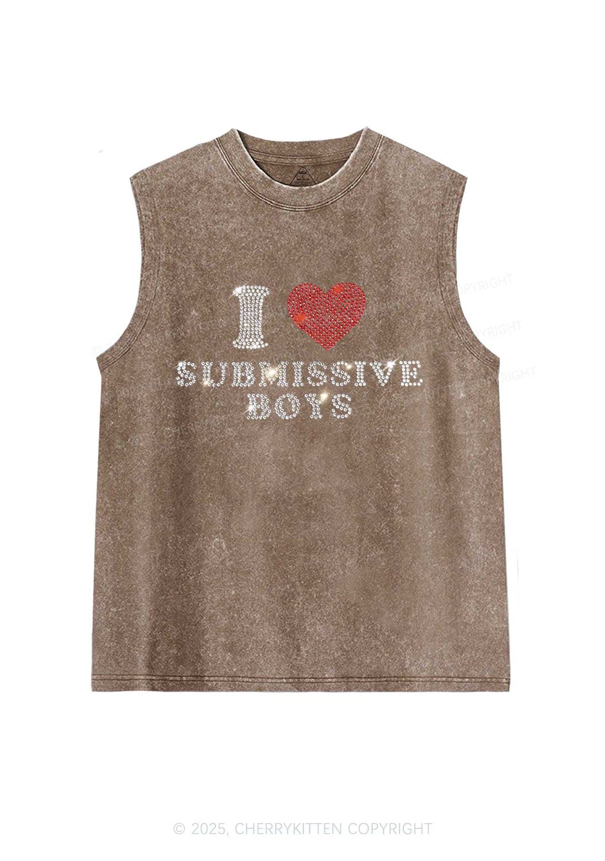 Rhinestone I Love S Boys Y2K Washed Muscle Tank Cherrykitten