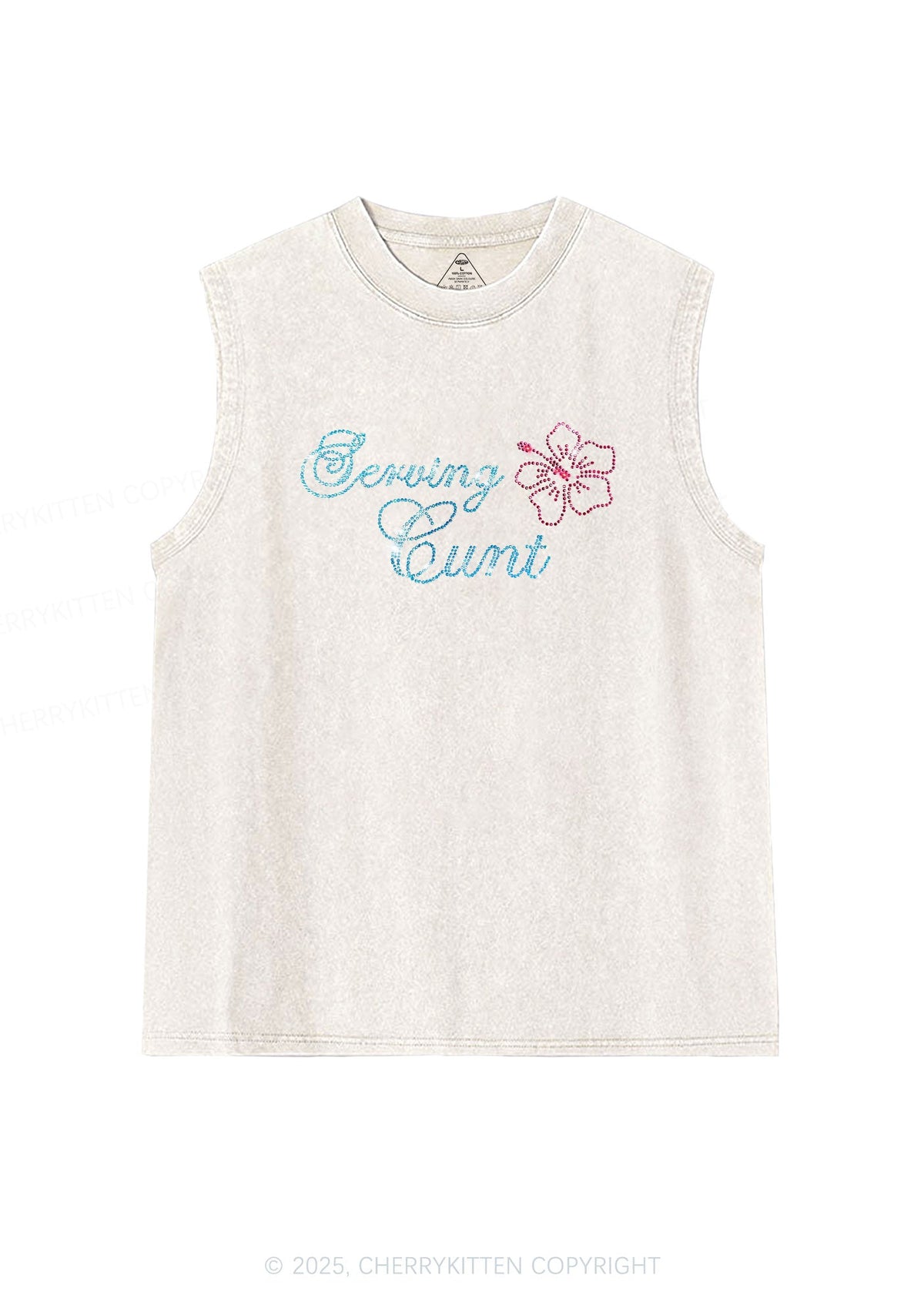 Rhinestone Serving Cxxt Y2K Washed Muscle Tank Cherrykitten