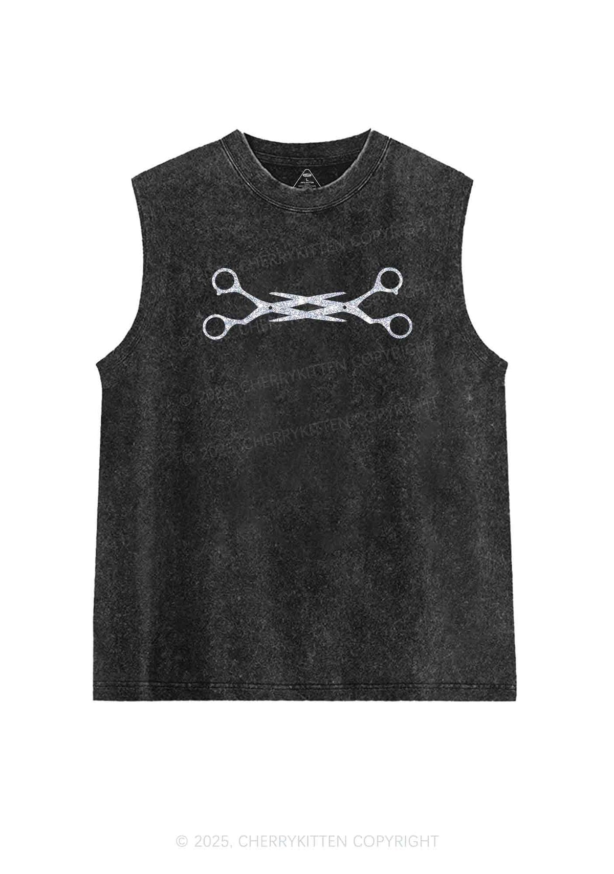 Glitter Pink Scissor Pride Y2K Washed Muscle Tank Cherrykitten
