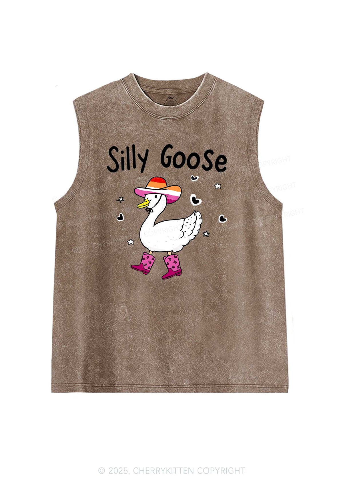 Silly Goose Lesbian Pride Y2K Washed Muscle Tank Cherrykitten