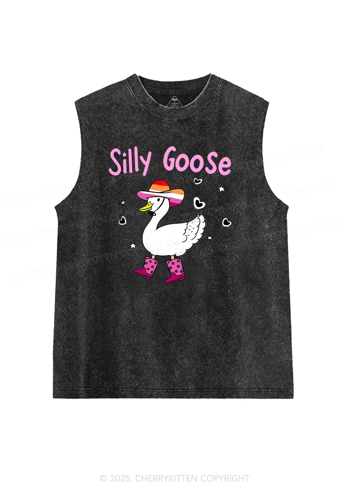 Silly Goose Lesbian Pride Y2K Washed Muscle Tank Cherrykitten