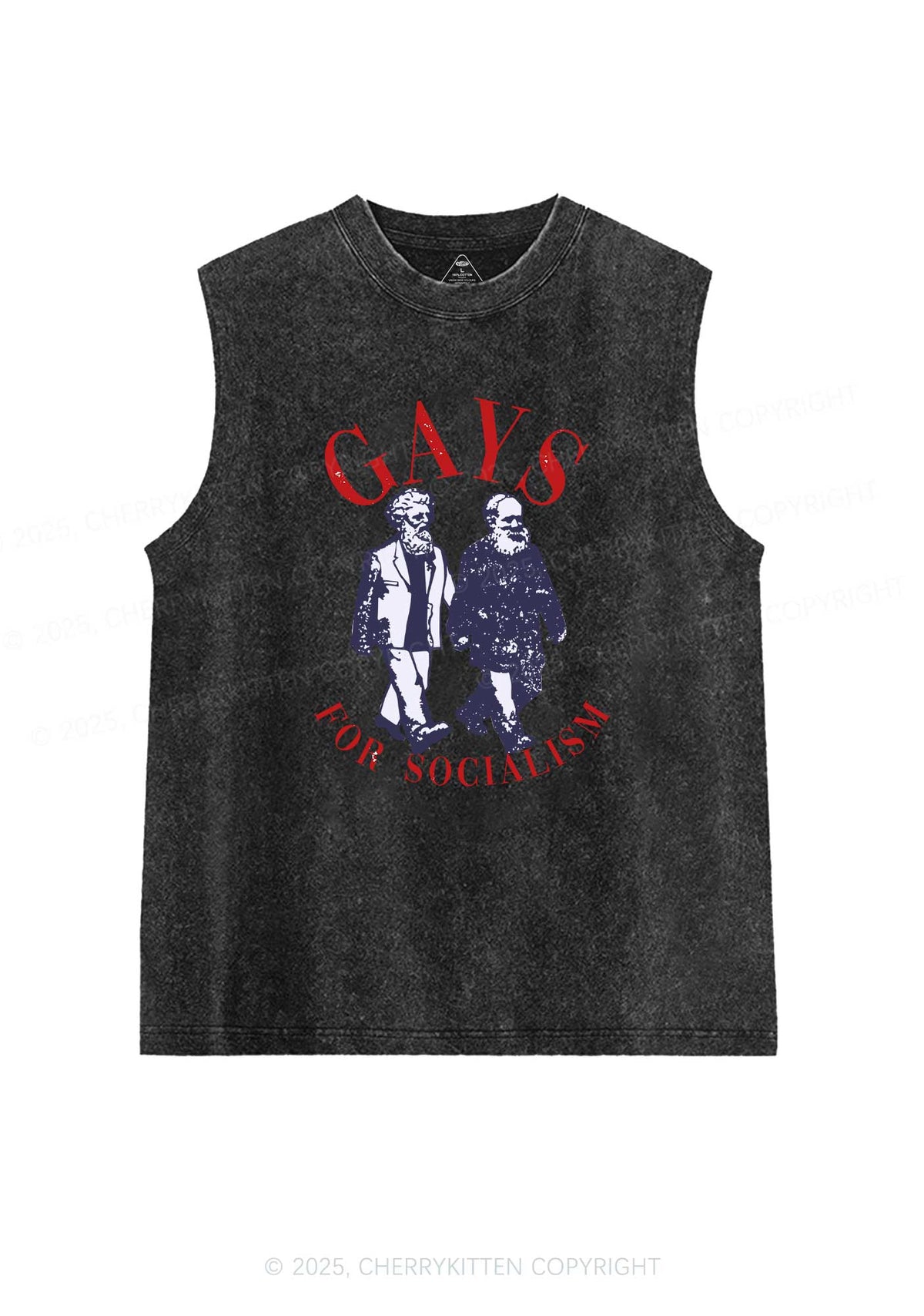 Gays For Socialism Pride Y2K Washed Muscle Tank Cherrykitten