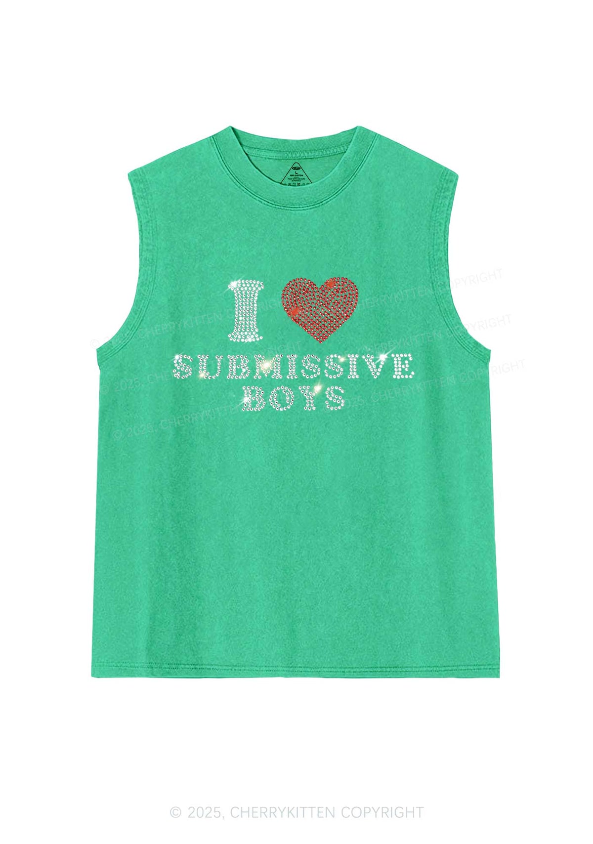 Rhinestone I Love S Boys Y2K Washed Muscle Tank Cherrykitten