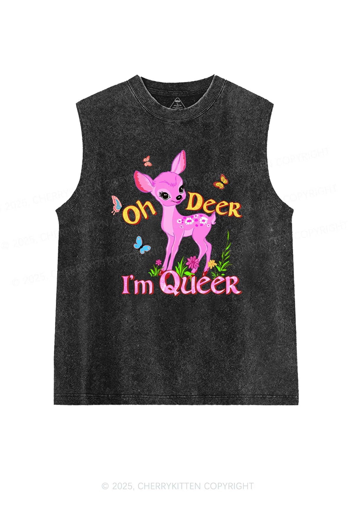 Oh Deer Im Queer Pride Y2K Washed Muscle Tank Cherrykitten