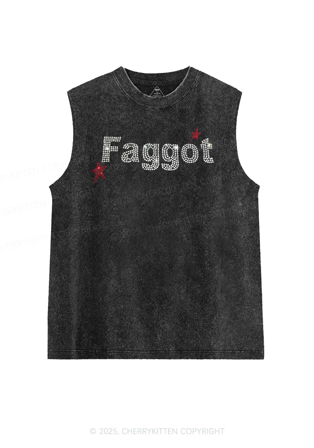 Rhinestone Faggot Pride Y2K Washed Muscle Tank Cherrykitten