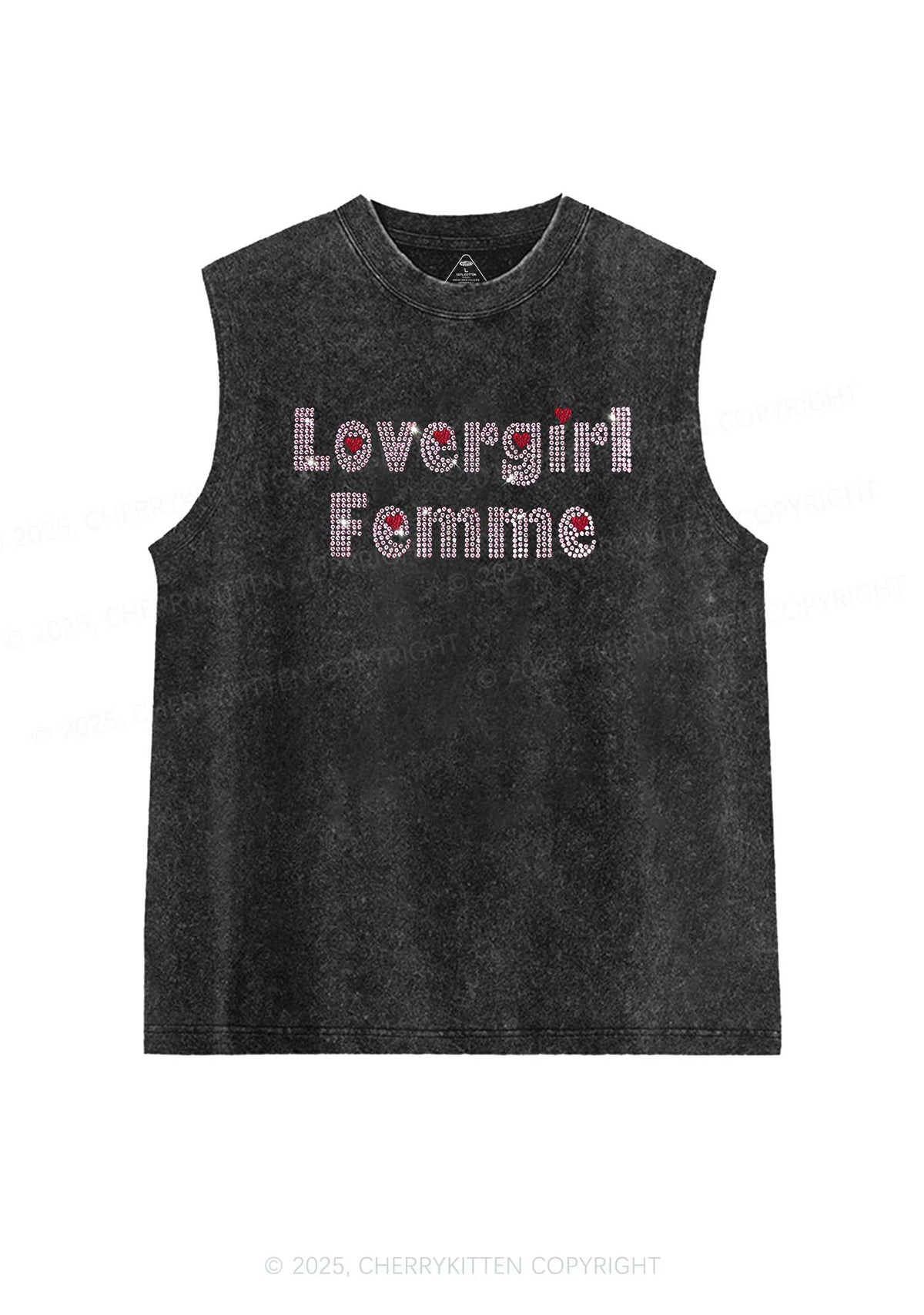 Rhinestone Lovergirl Femme Y2K Washed Muscle Tank Cherrykitten