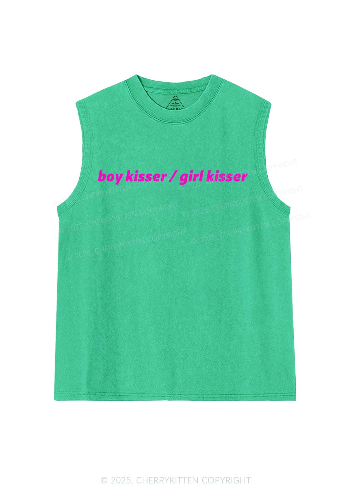 Boy Kisser Girl Kisser Pride Y2K Washed Muscle Tank Cherrykitten