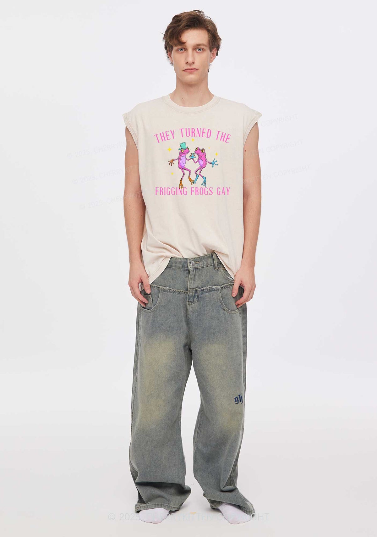 Frogs Gay Pride Y2K Washed Muscle Tank Cherrykitten