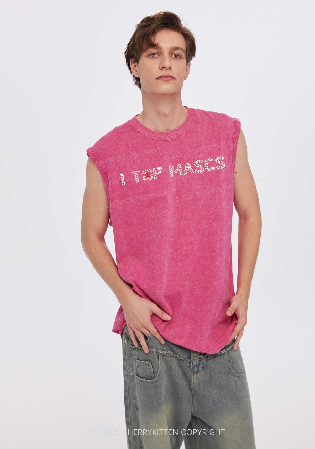 Rhinestone I Top Mascs Pride Y2K Washed Muscle Tank Cherrykitten