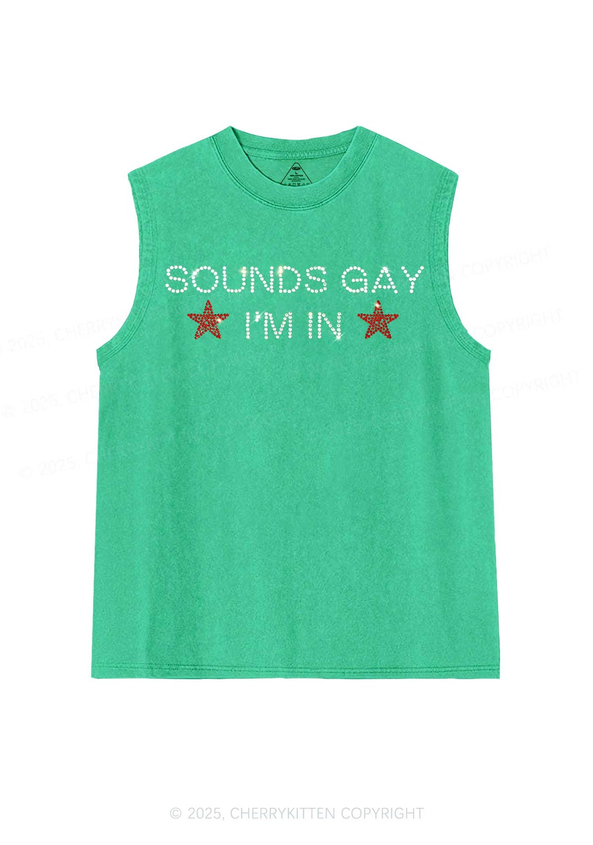 Rhinestone Sounds Gay Pride Y2K Washed Muscle Tank Cherrykitten