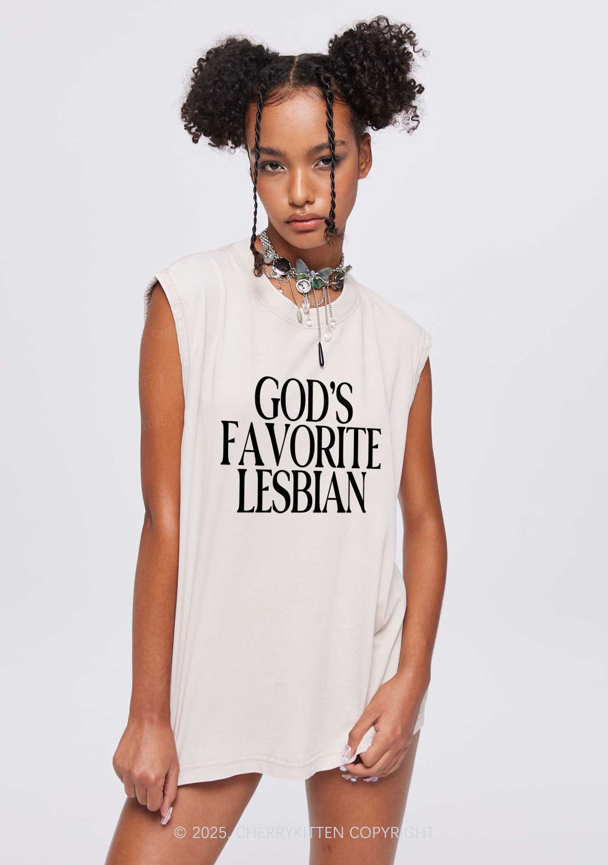 Gods Favorite Lesbian Pride Y2K Washed Muscle Tank Cherrykitten