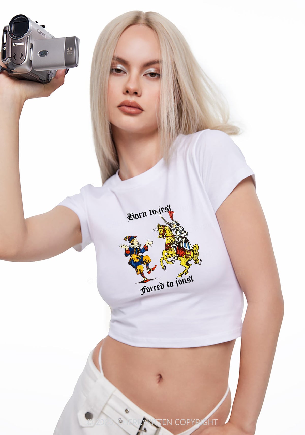 Born to Jest Forced to Joust Y2K Baby Tee Cherrykitten
