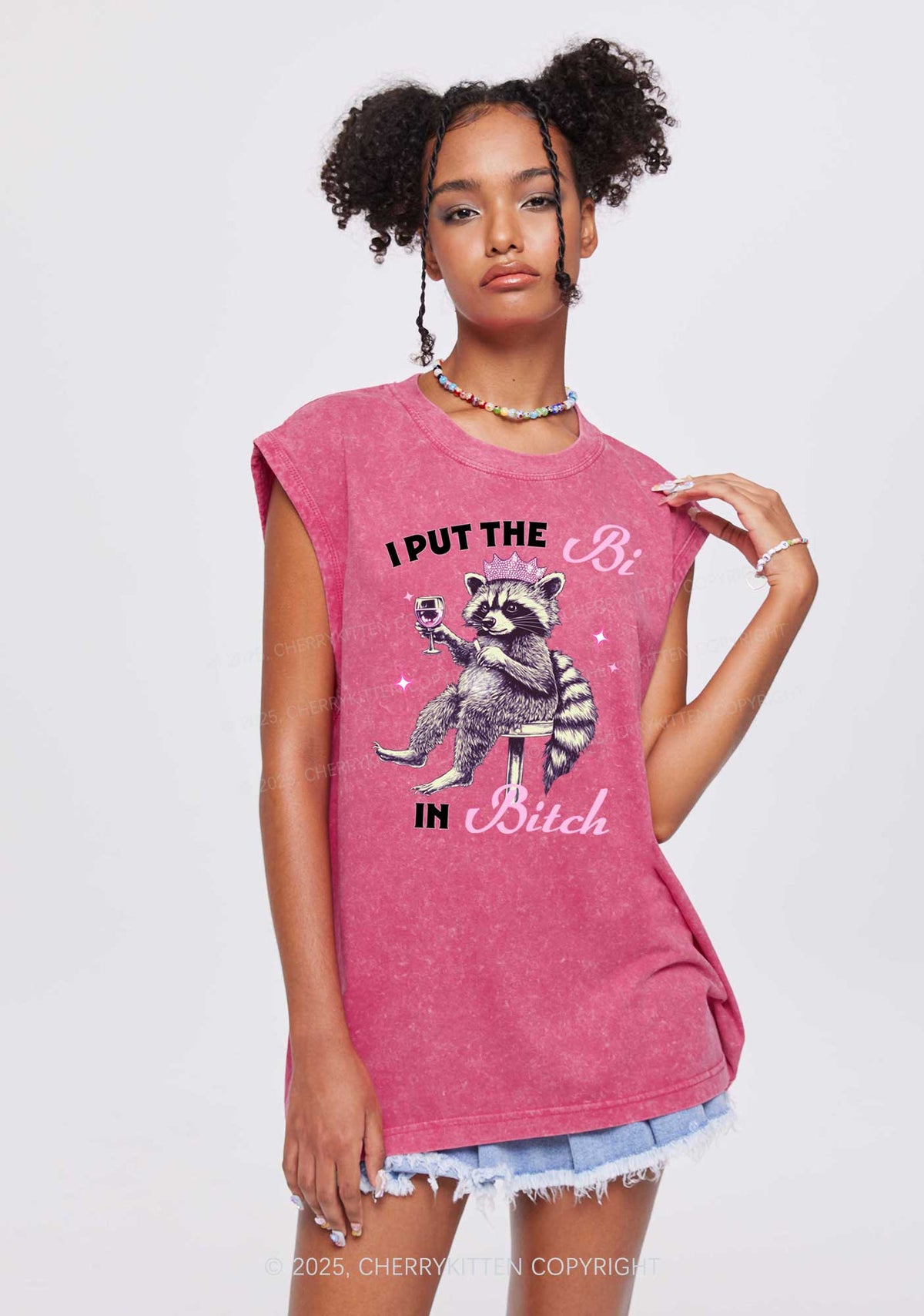 Bi Bxxch Raccoon Pride Y2K Washed Muscle Tank Cherrykitten