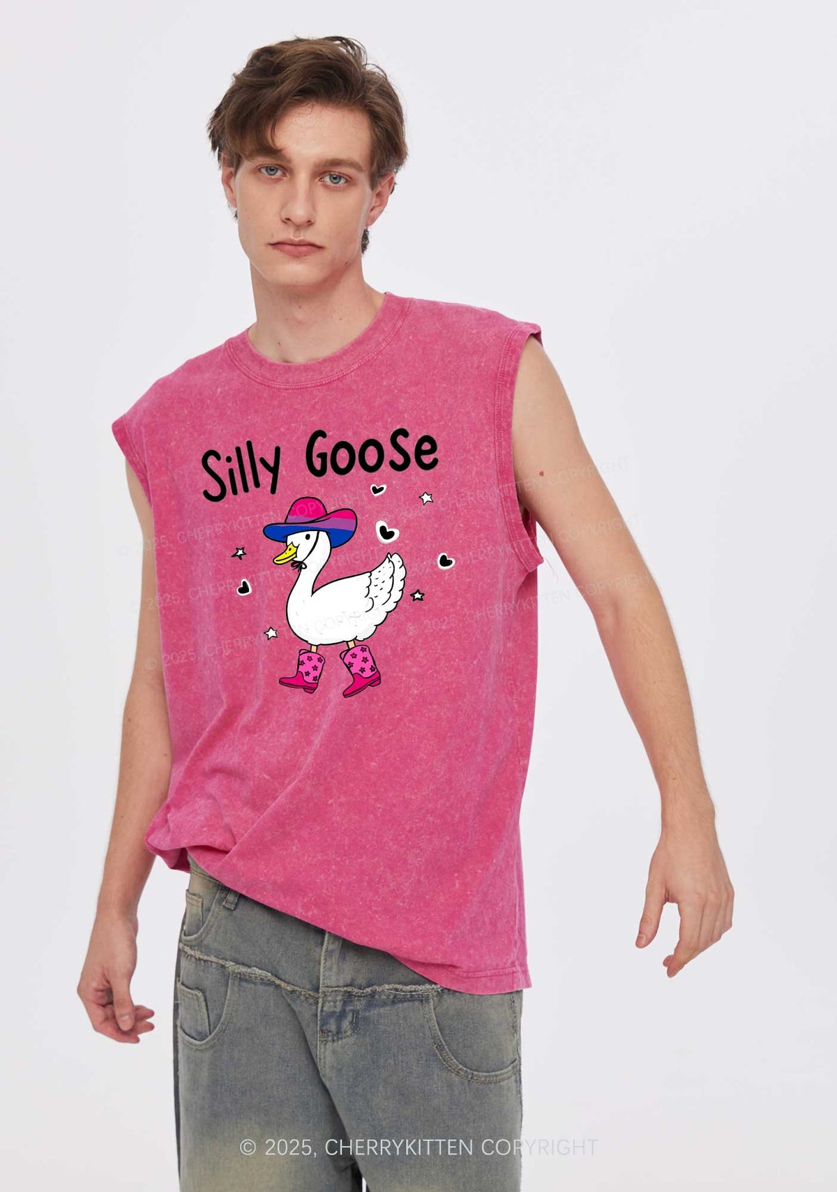 Silly Goose Bisexual Pride Y2K Washed Muscle Tank Cherrykitten