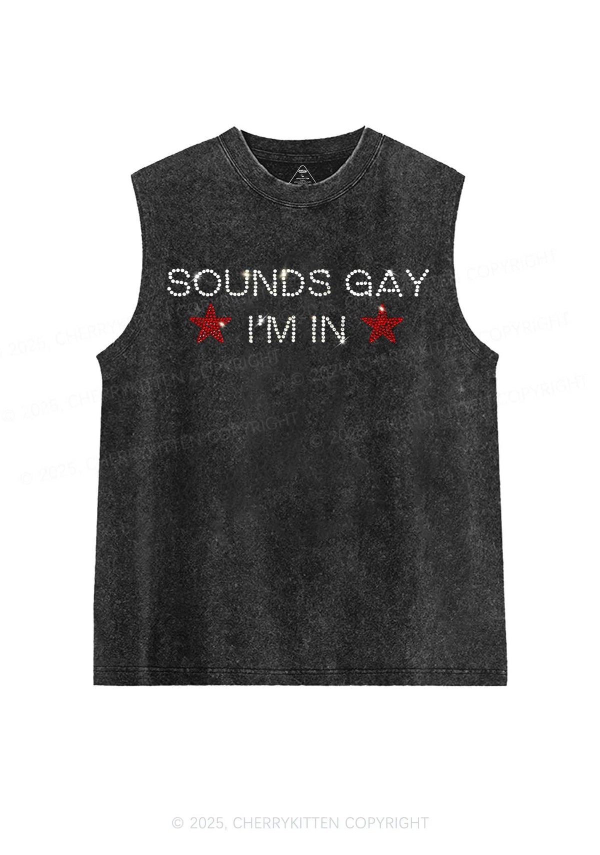 Rhinestone Sounds Gay Pride Y2K Washed Muscle Tank Cherrykitten