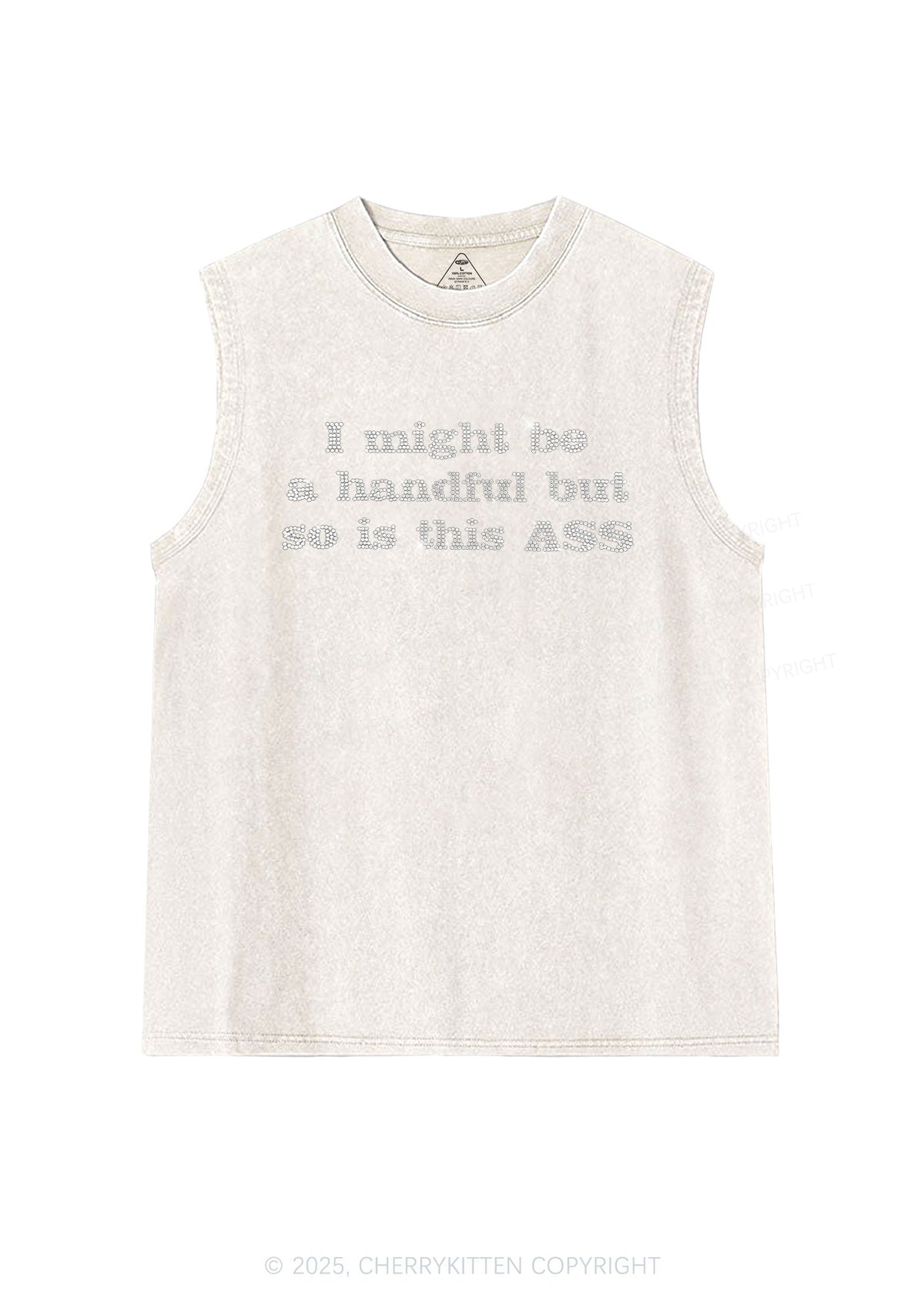 Rhinestone I Might Be Handful Y2K Washed Muscle Tank Cherrykitten