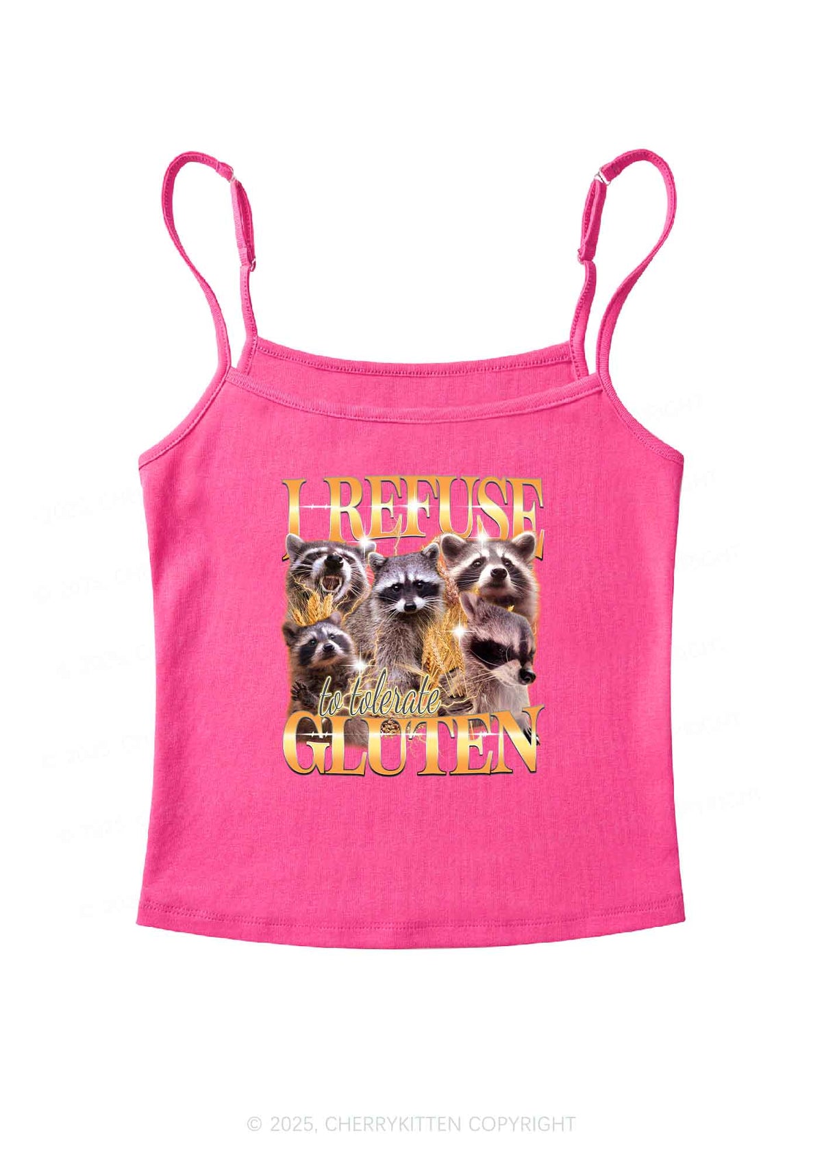 Raccoons Refuse Tolerate Gluten Y2K Spaghetti Strap Cami Cherrykitten