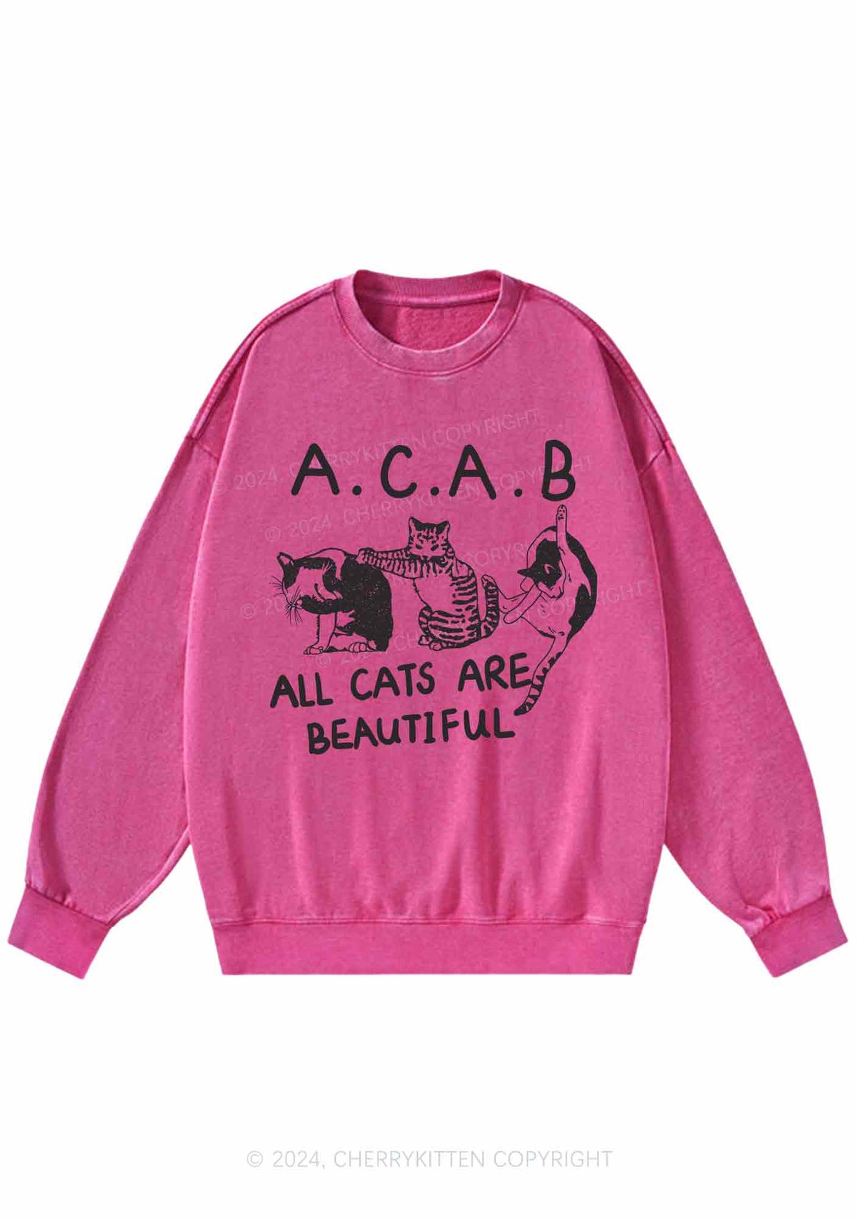ACAB Cats Y2K Washed Sweatshirts Cherrykitten