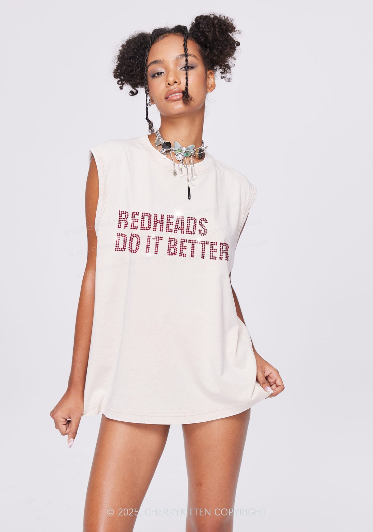 Rhinestone Redheads Do It Better Y2K Washed Muscle Tank Cherrykitten