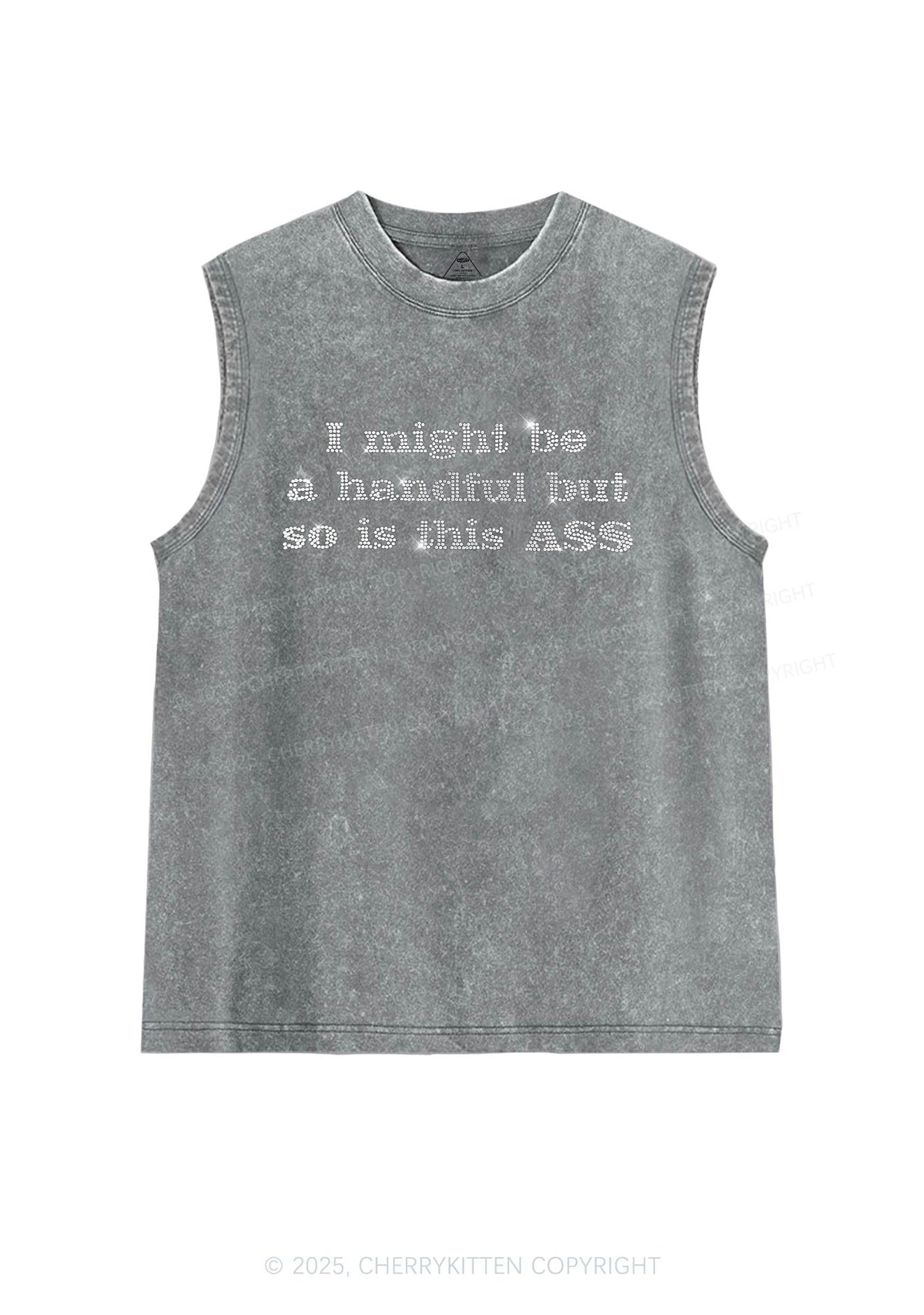 Rhinestone I Might Be Handful Y2K Washed Muscle Tank Cherrykitten