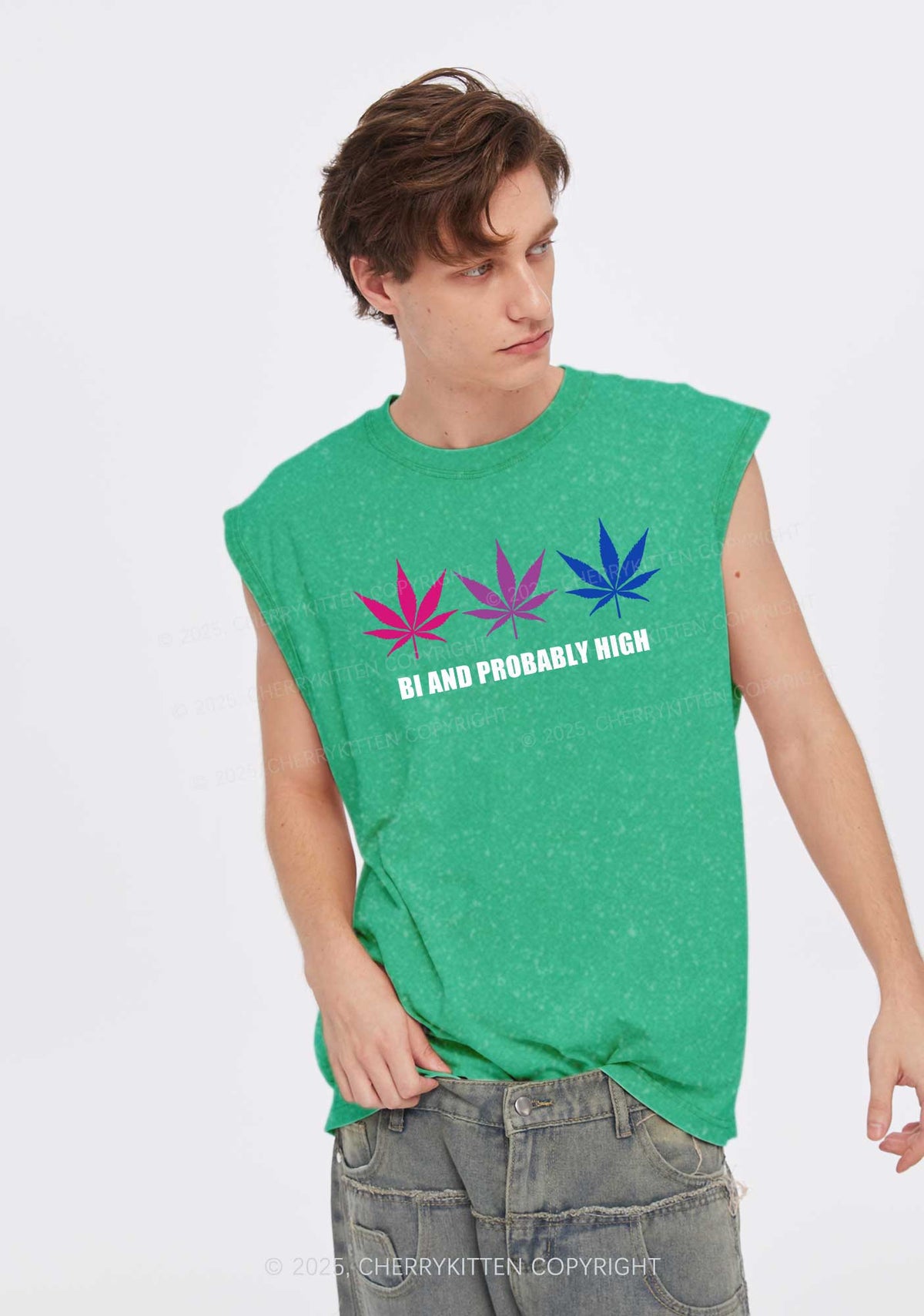 Bi Probably High Pride Y2K Washed Muscle Tank Cherrykitten