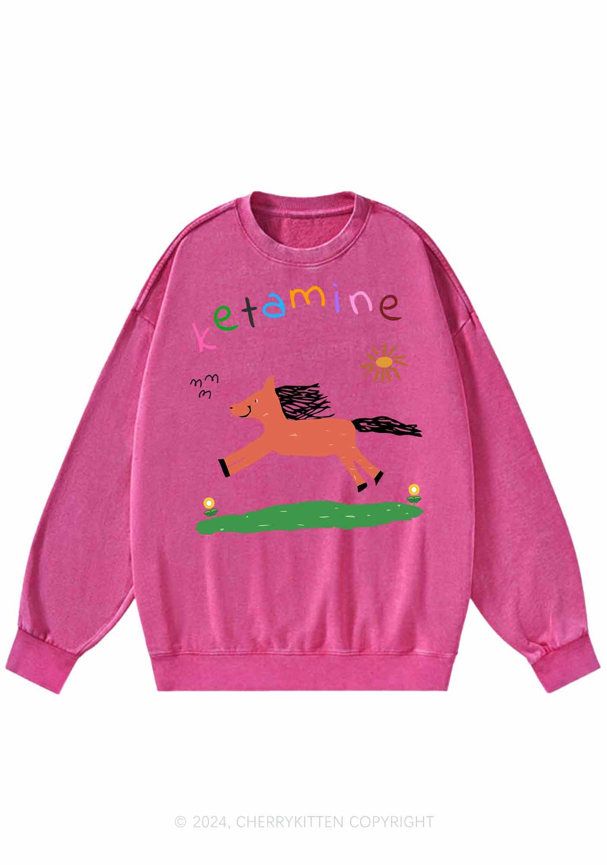 Orange Pony Y2K Washed Sweatshirts Cherrykitten