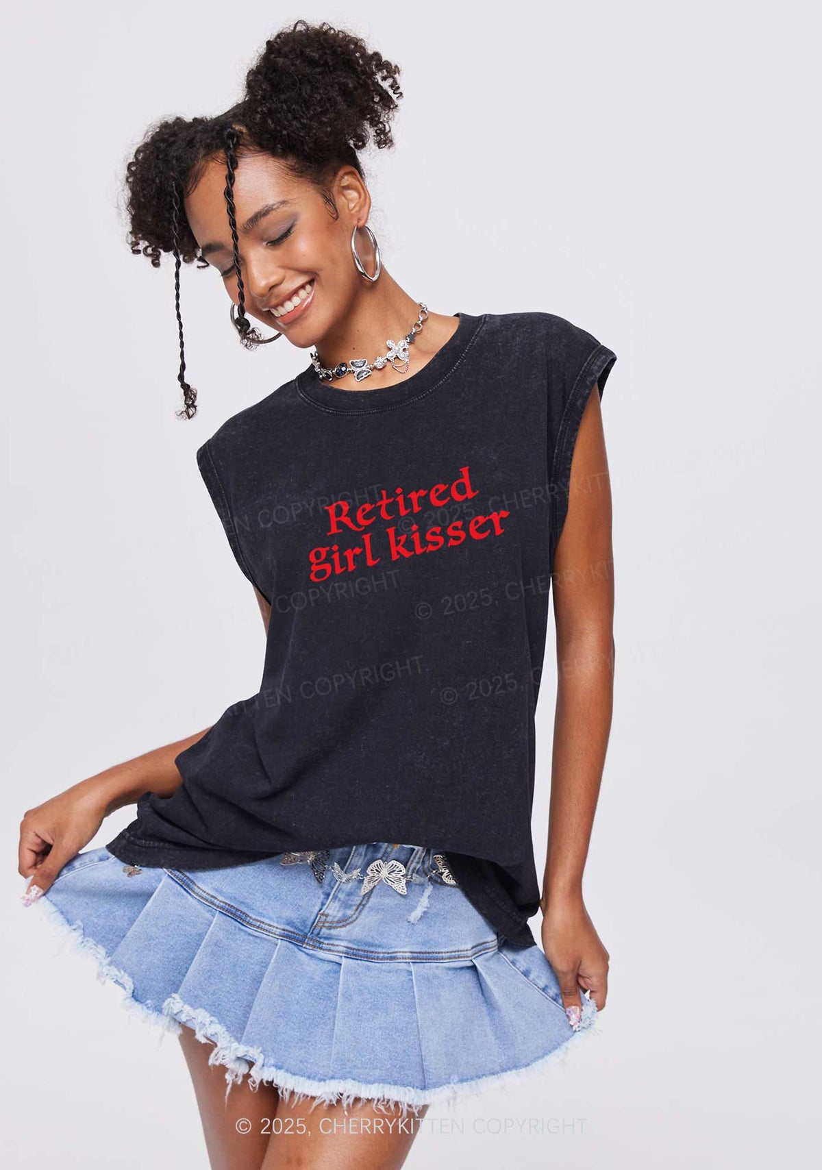 Retired Girl Kisser Pride Y2K Washed Muscle Tank Cherrykitten