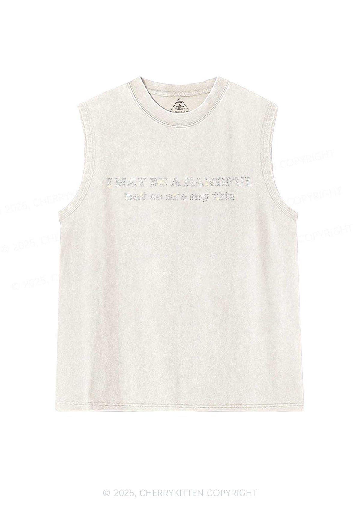 Rhinestone I May Be A Handful Y2K Washed Muscle Tank Cherrykitten