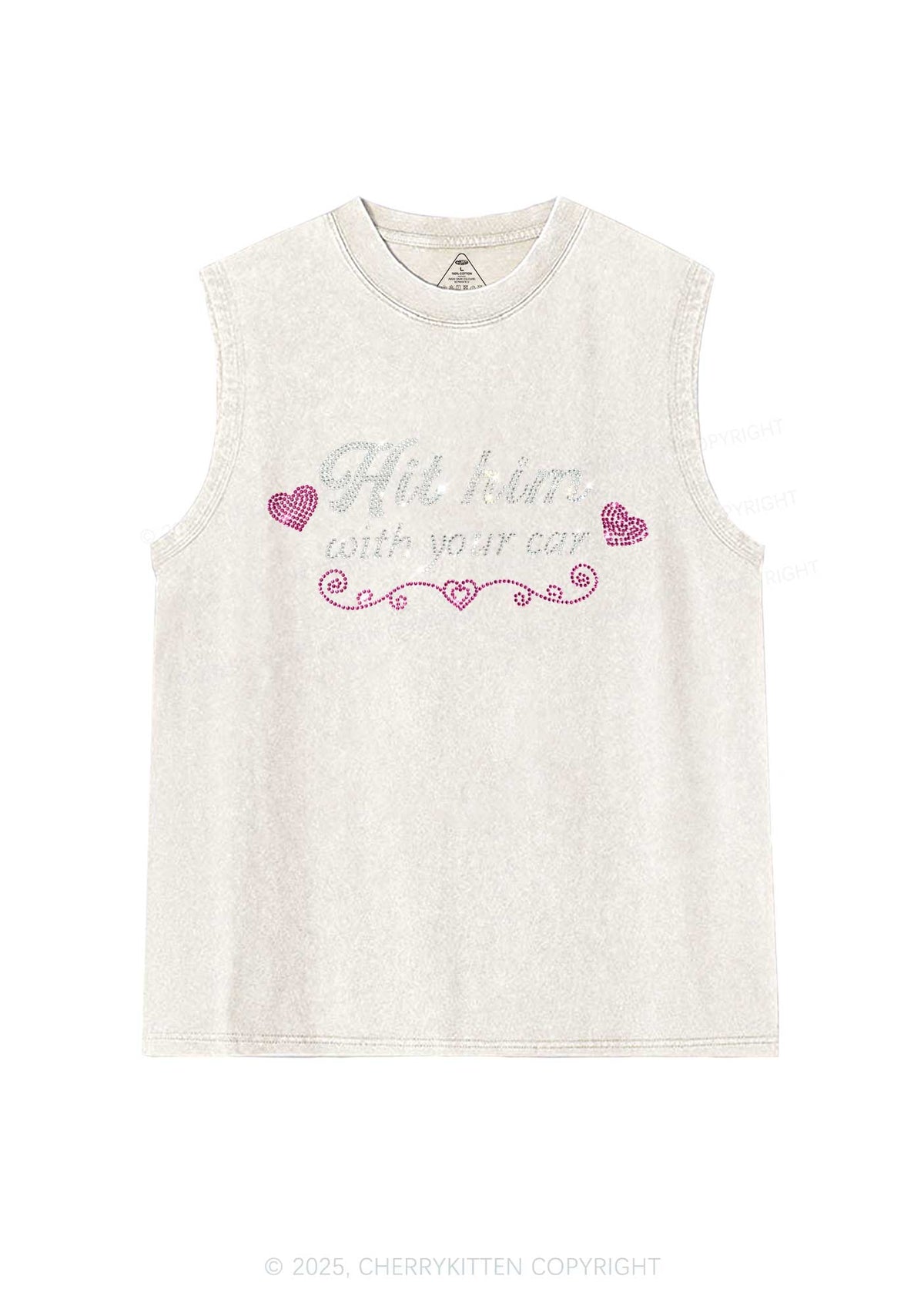 Rhinestone Hit Him Y2K Washed Muscle Tank Cherrykitten