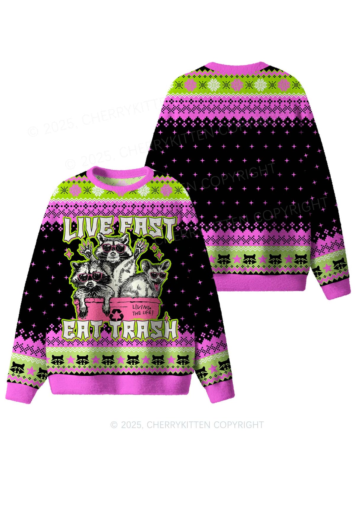 Live Fast Eat Trash Y2K Christmas Knit Sweatshirt Cherrykitten