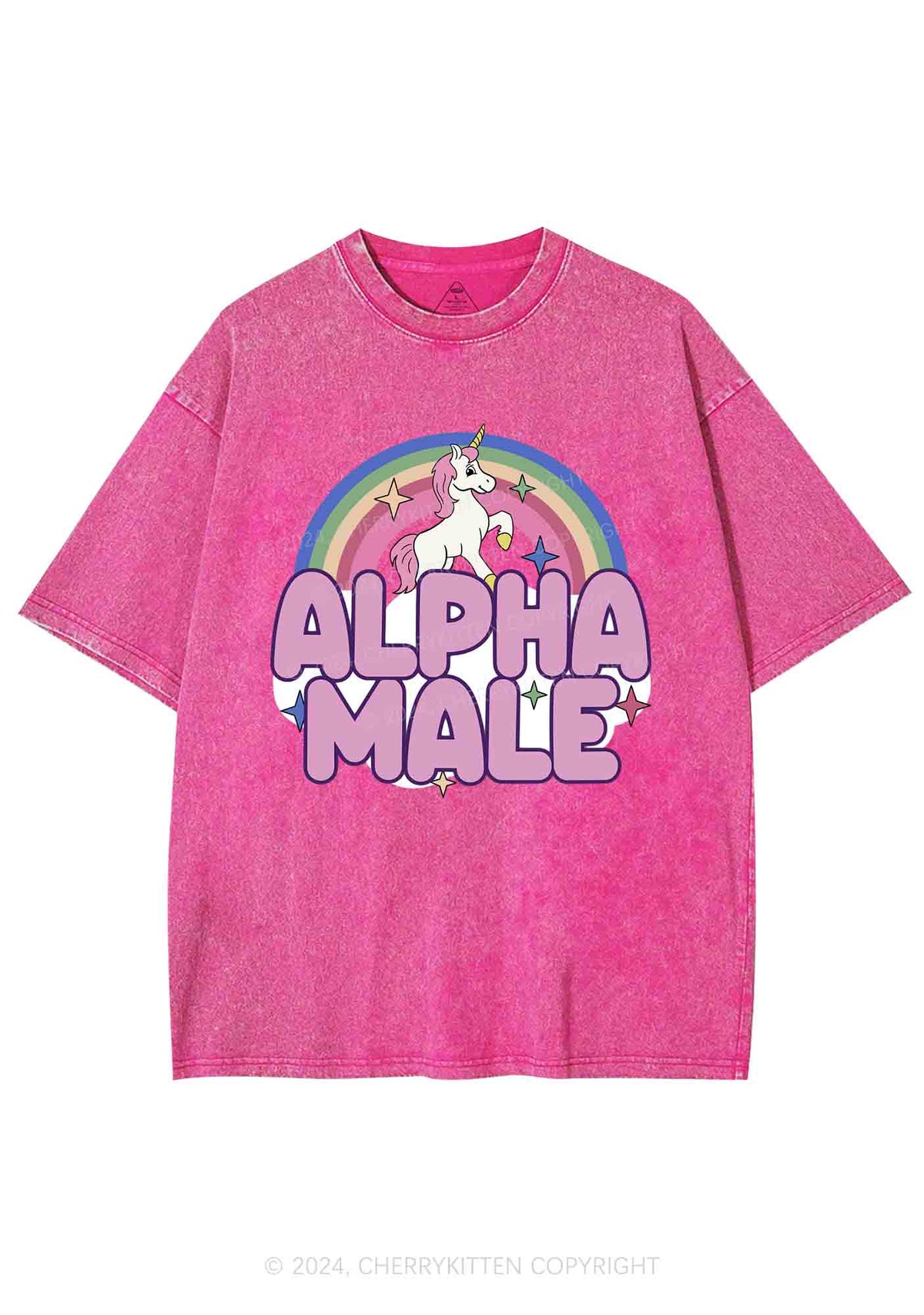 Rainbow Unicorn Alpha Male Y2K Washed Tee Cherrykitten