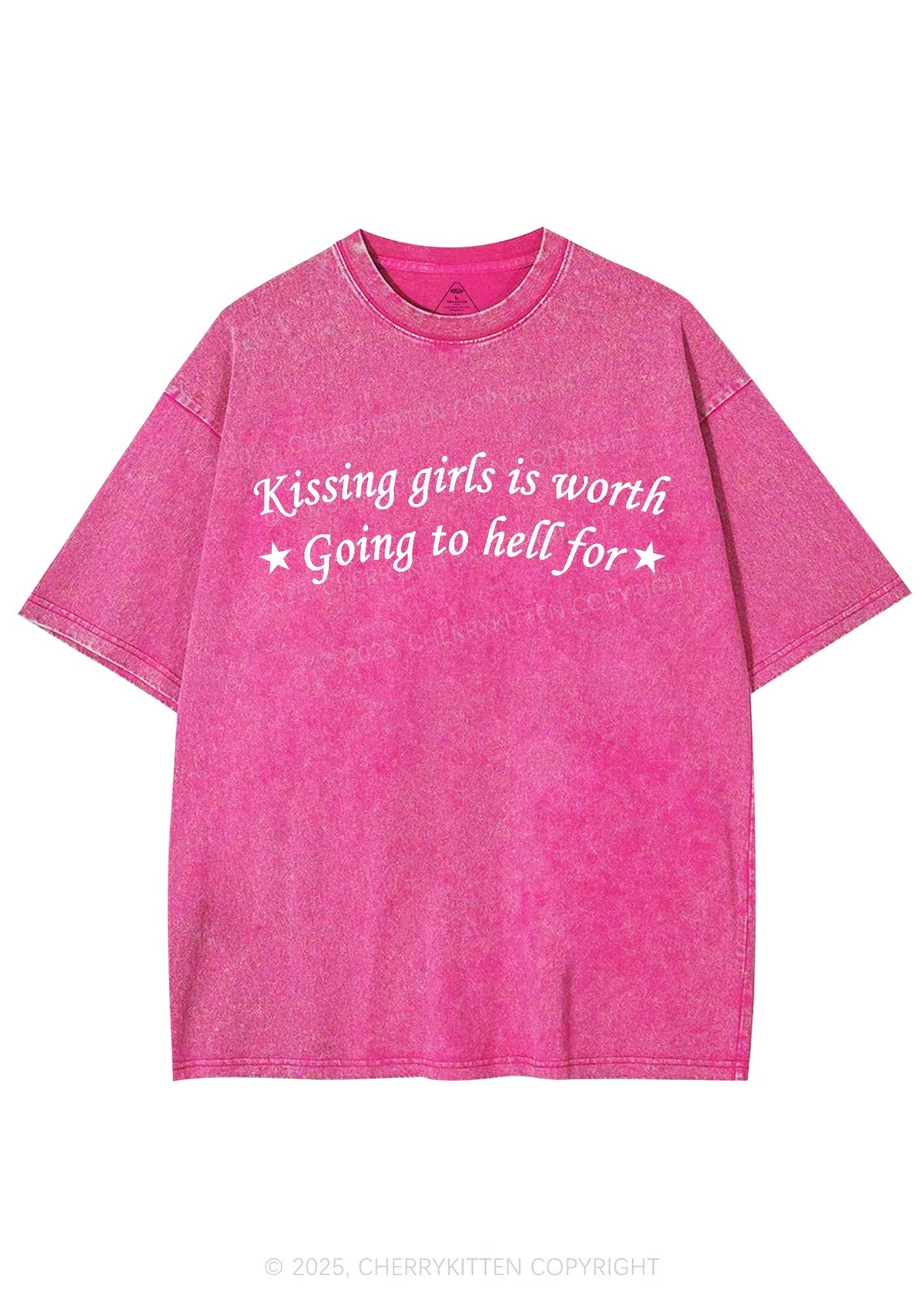 Kissing Girls is Worth Y2K Shirts Washed Tee Cherrykitten