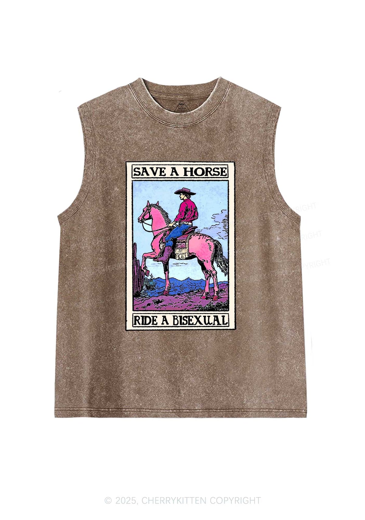 Save Horse Ride Bisexual Pride Y2K Washed Muscle Tank Cherrykitten