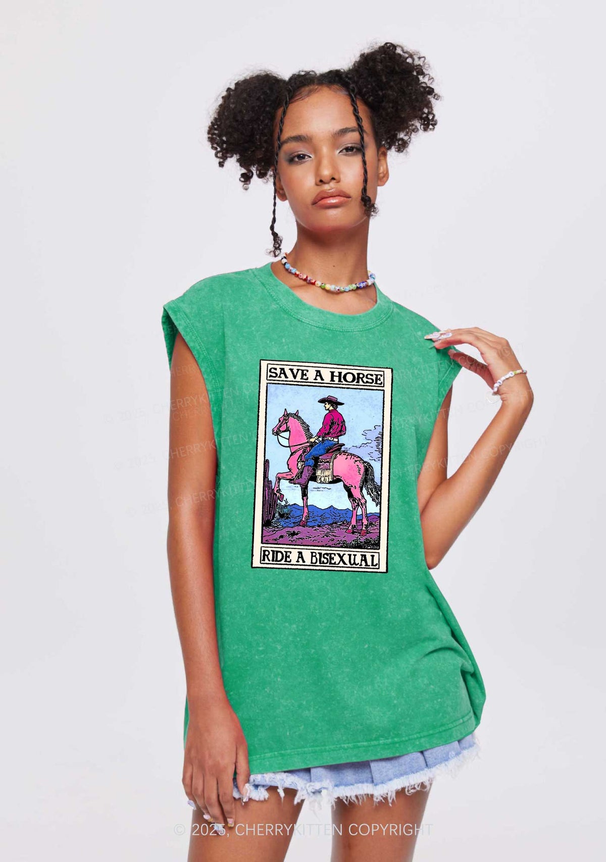 Save Horse Ride Bisexual Pride Y2K Washed Muscle Tank Cherrykitten