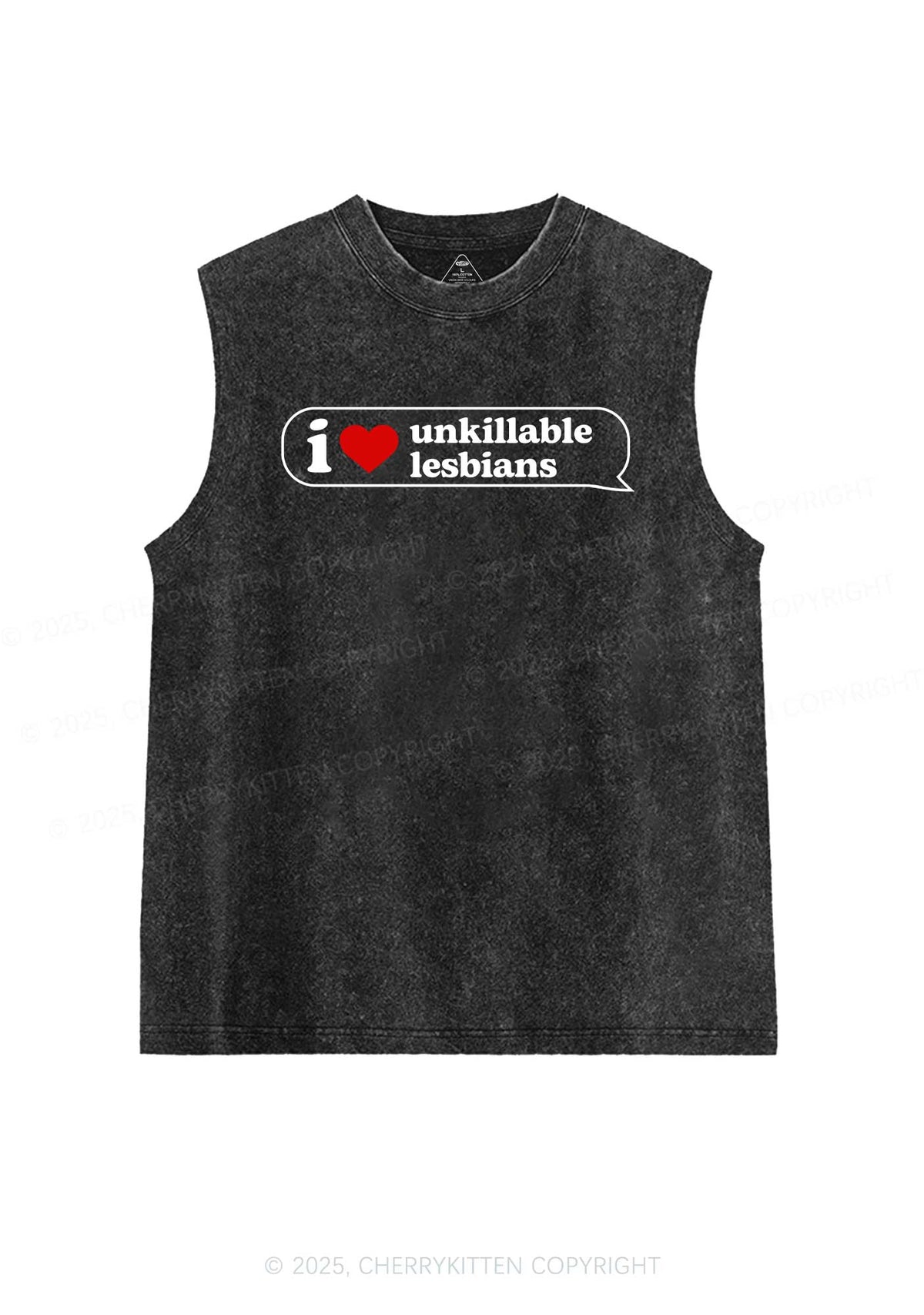 I Love Unkillable Lesbians Pride Y2K Washed Muscle Tank Cherrykitten
