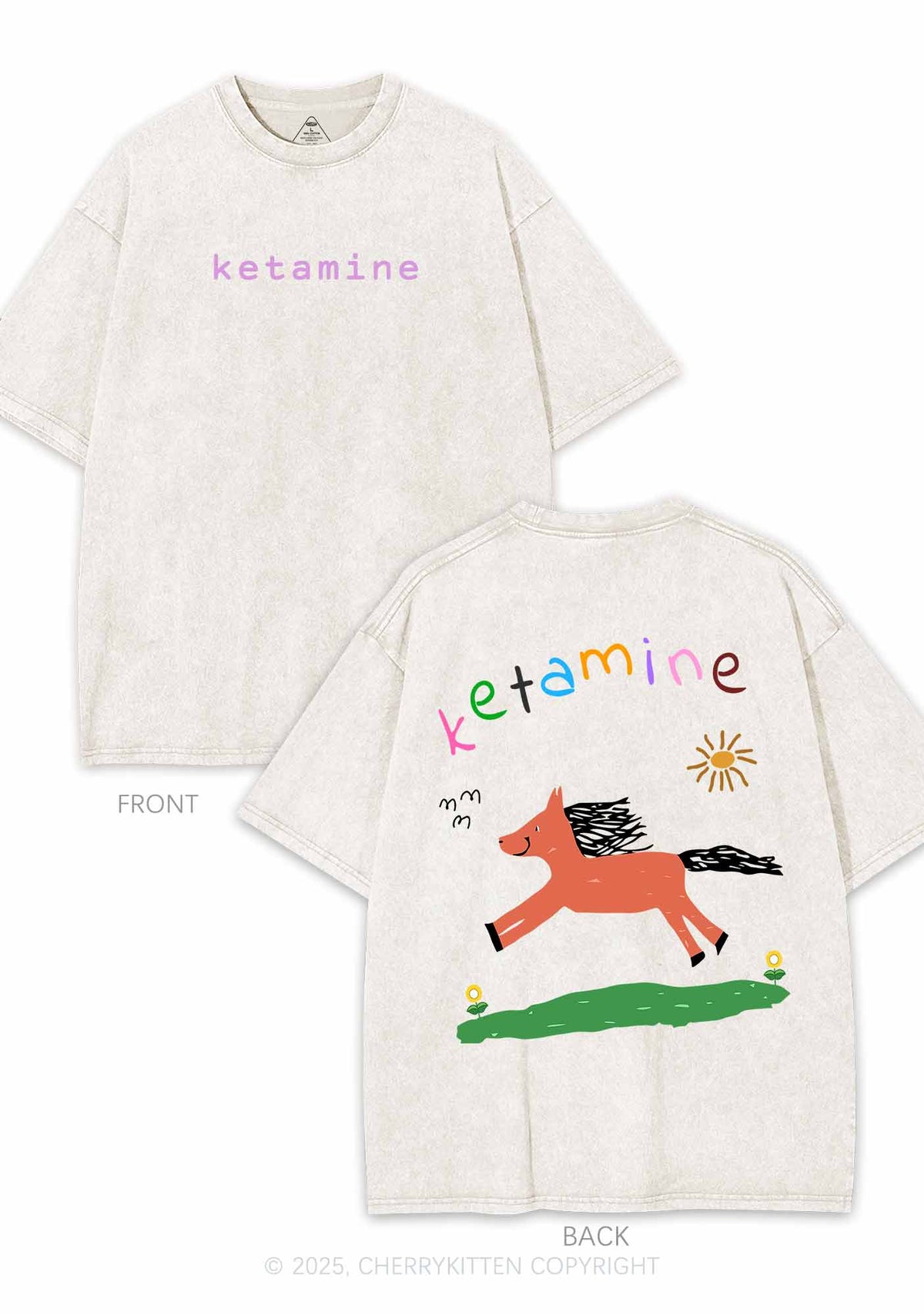 Orange Pony Two Sides Y2K Shirts Washed Tee Cherrykitten