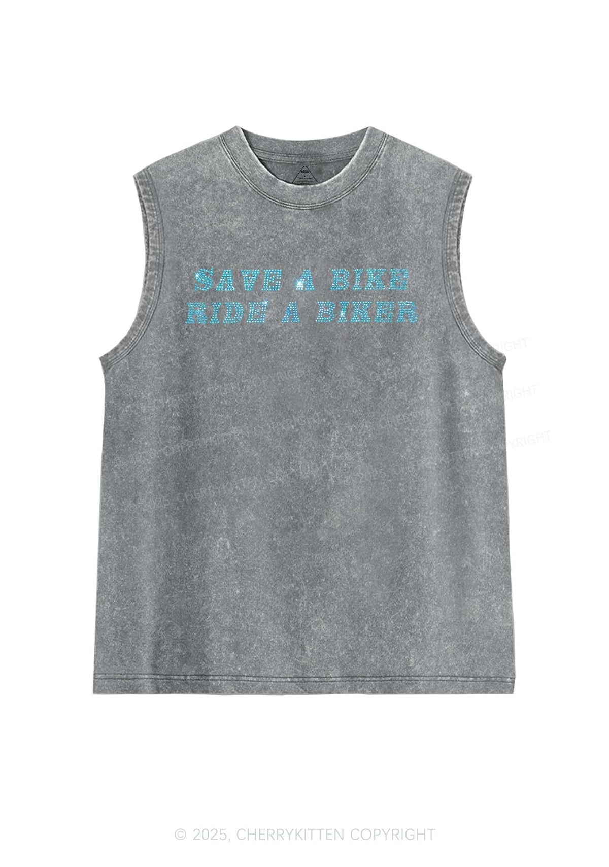 Rhinestone Save Bike Ride Biker Y2K Washed Muscle Tank Cherrykitten