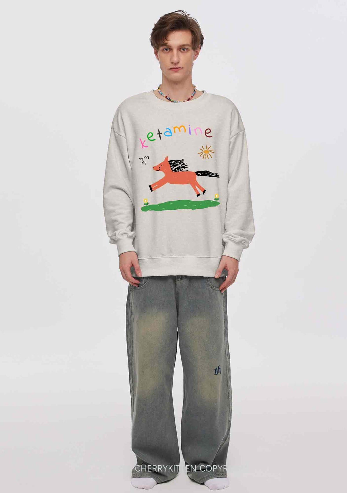 Orange Pony Y2K Washed Sweatshirts Cherrykitten